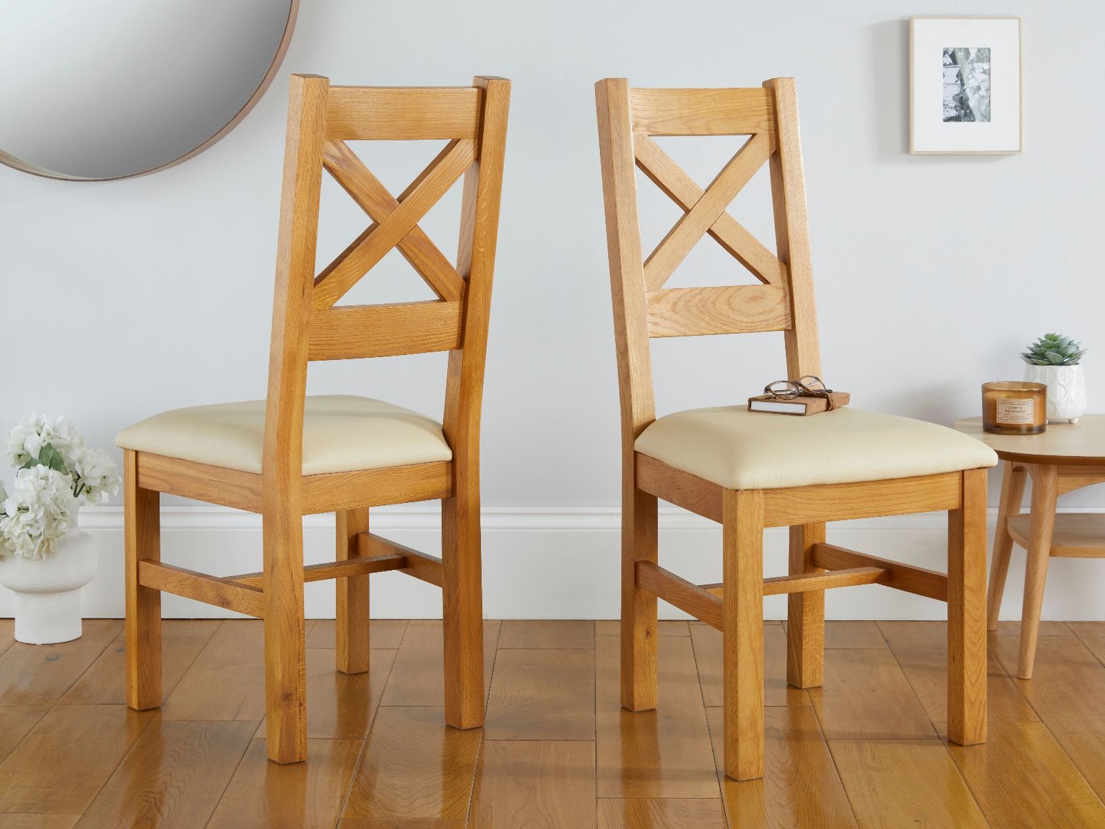 Windermere Cross Back Oak Dining Chair With Cream Leather Seat - 20% Off Discount Code FLASH Windermere Cross Back Oak Dining Chair With Cream Leather Seat - 20% Off Discount Code FLASH