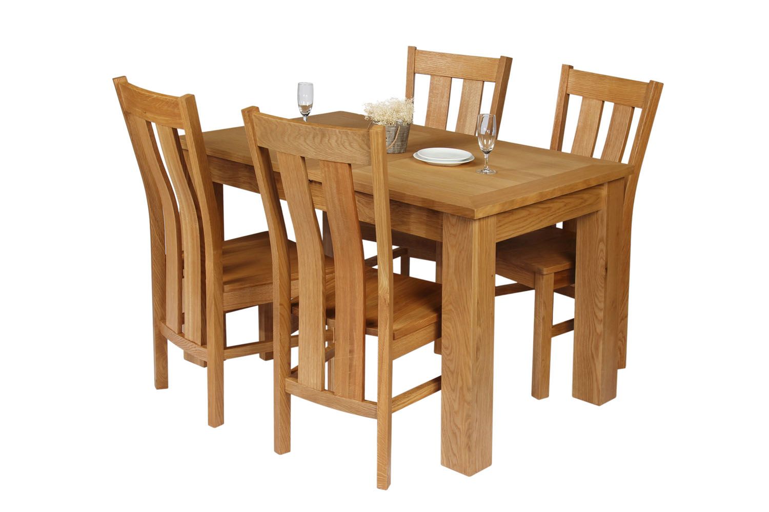 Caravella 170cm Extending Oak Table 4 Churchill Timber Seat Oak Chair Set