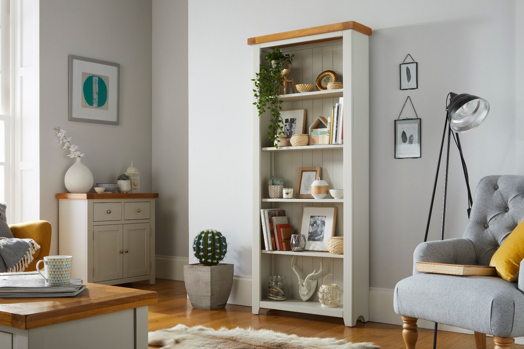 Cheshire Grey Painted Tall Oak Bookcase - Spring sale