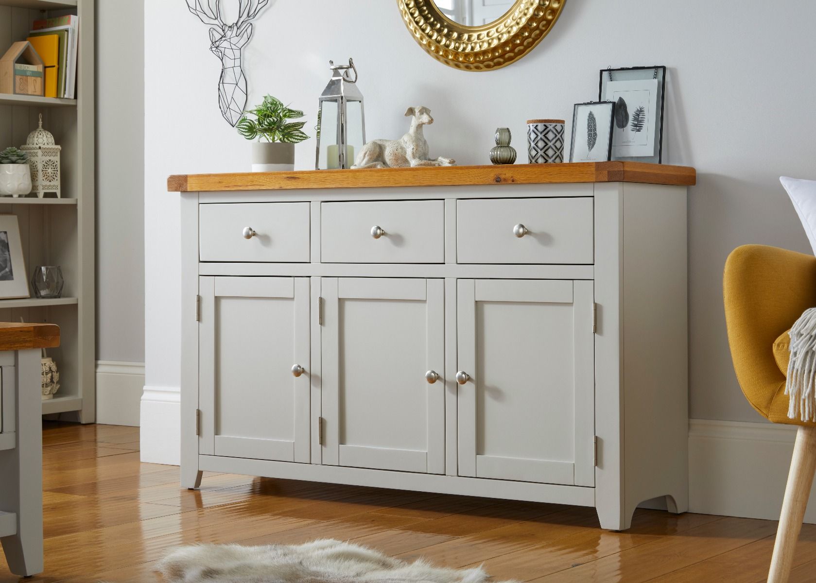 Cheshire Grey Painted 130cm Large Oak Sideboard - Spring sale