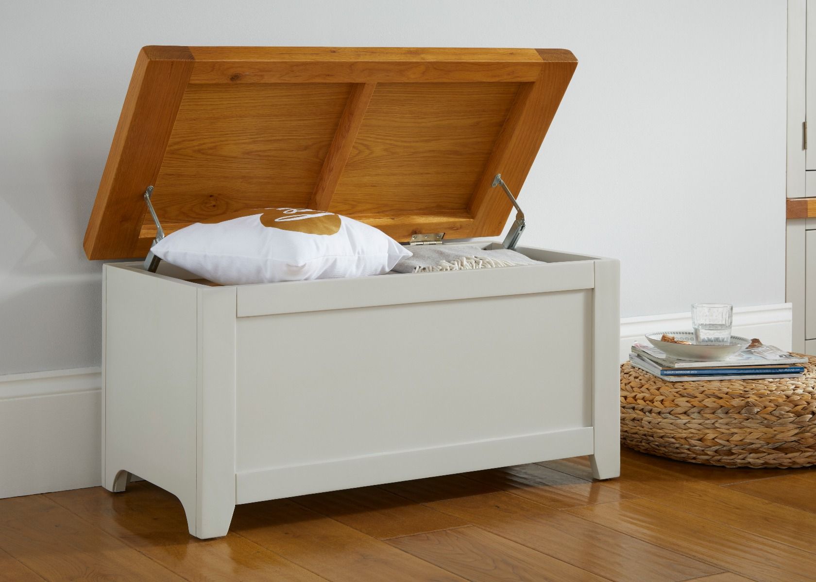 Cheshire Grey Painted Oak Fully Assembled Blanket Box - Spring sale