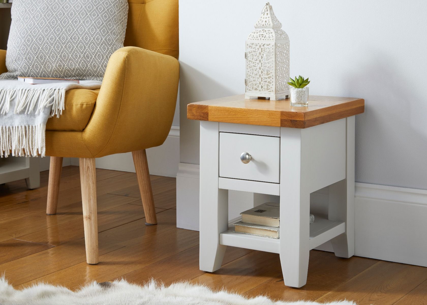 Cheshire Grey Painted Oak Lamp Table with Drawer - Spring sale