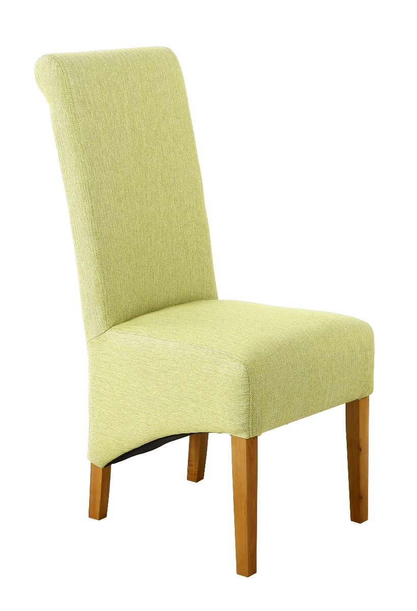Chesterfield Lime Green Herringbone Fabric Dining Chair with Oak Legs - Spring sale