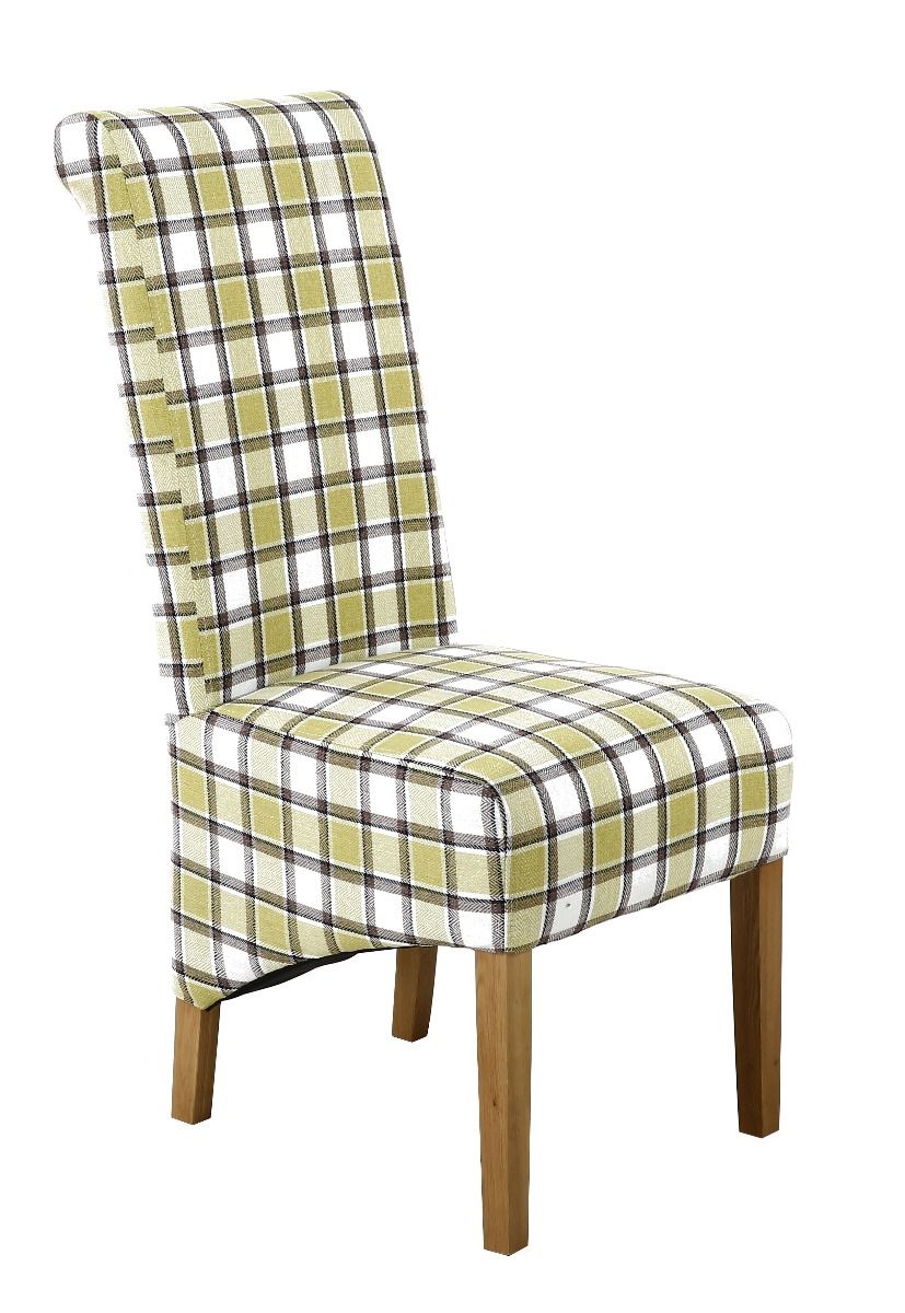Chesterfield Check Green Herringbone Fabric Dining Chair with Oak Legs - Spring sale