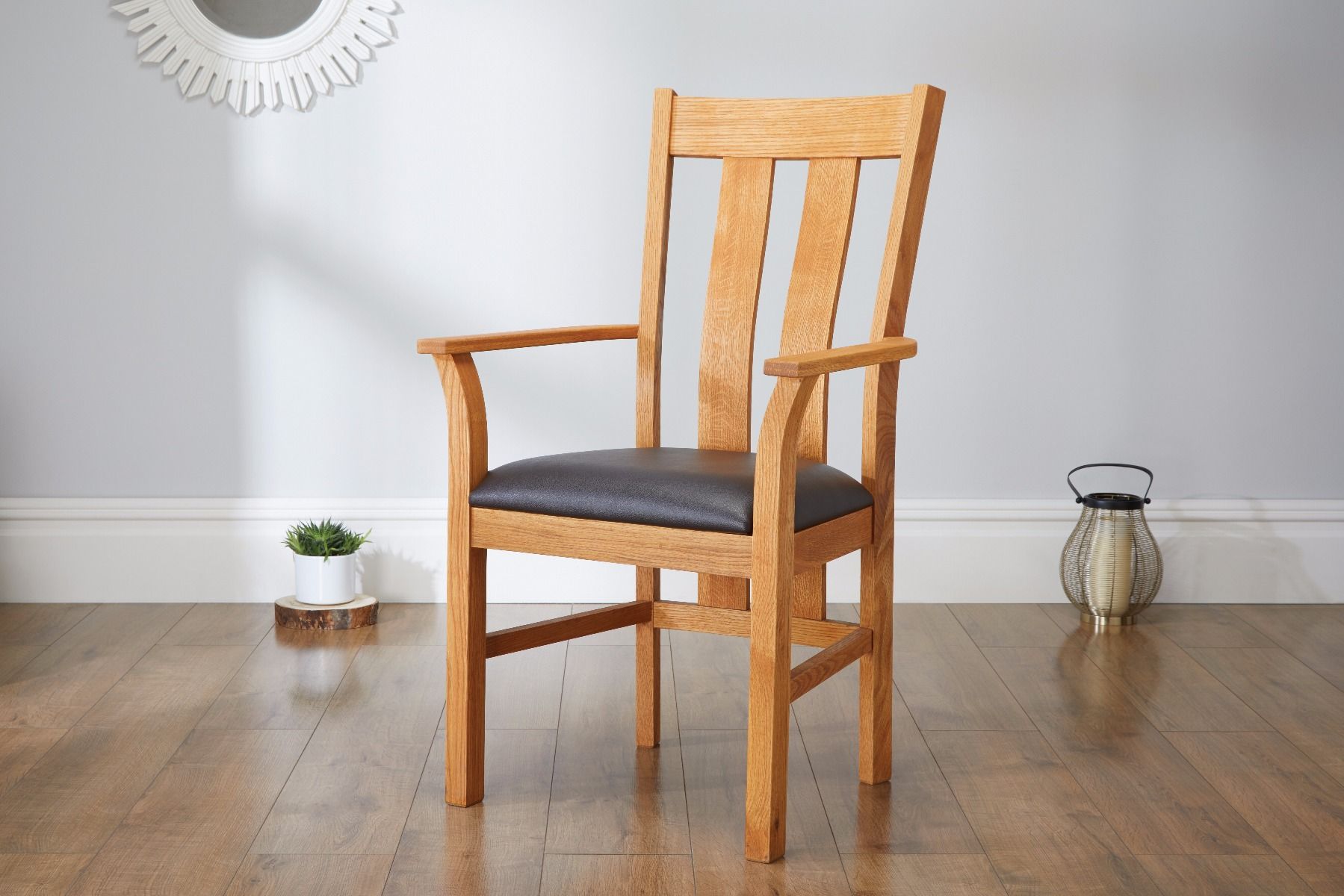 Churchill Brown Leather Oak Carver Dining Chair - Spring sale
