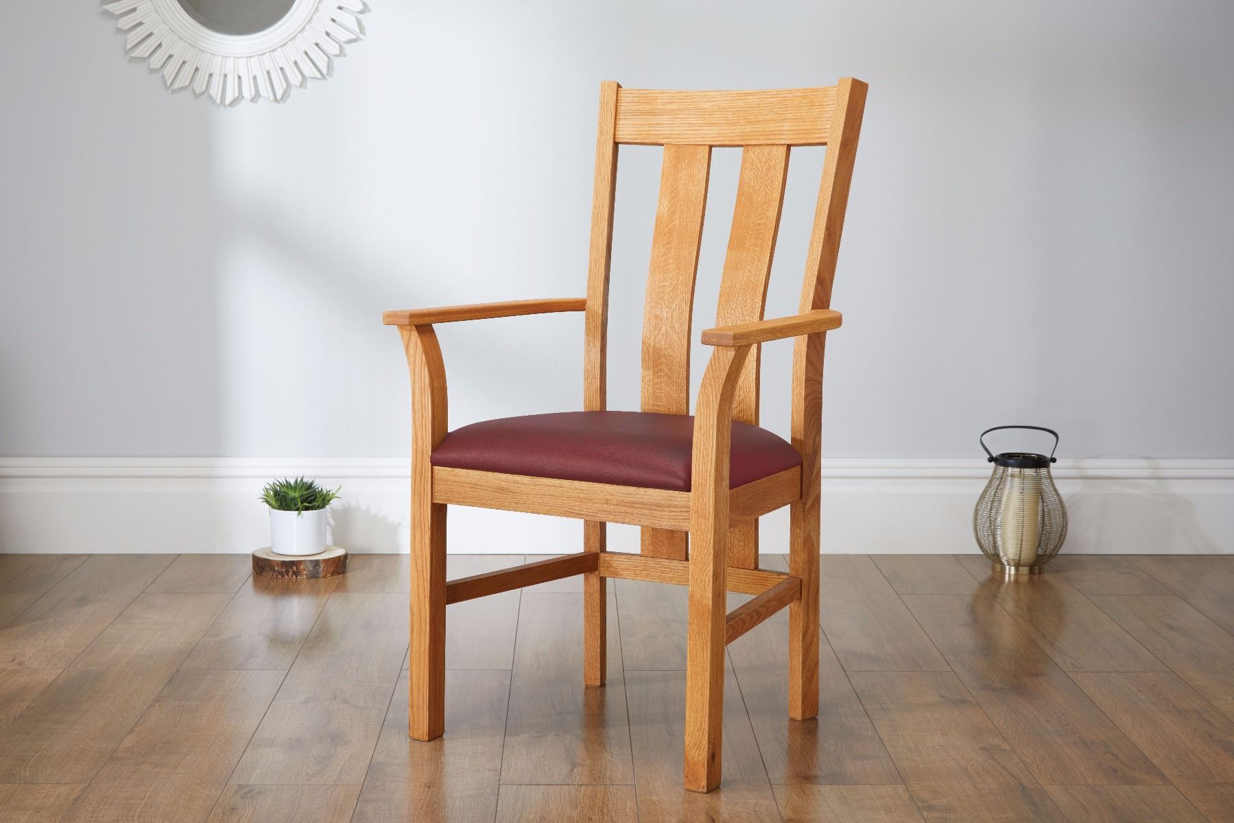 Churchill Red Leather Oak Carver Dining Chair - Spring sale