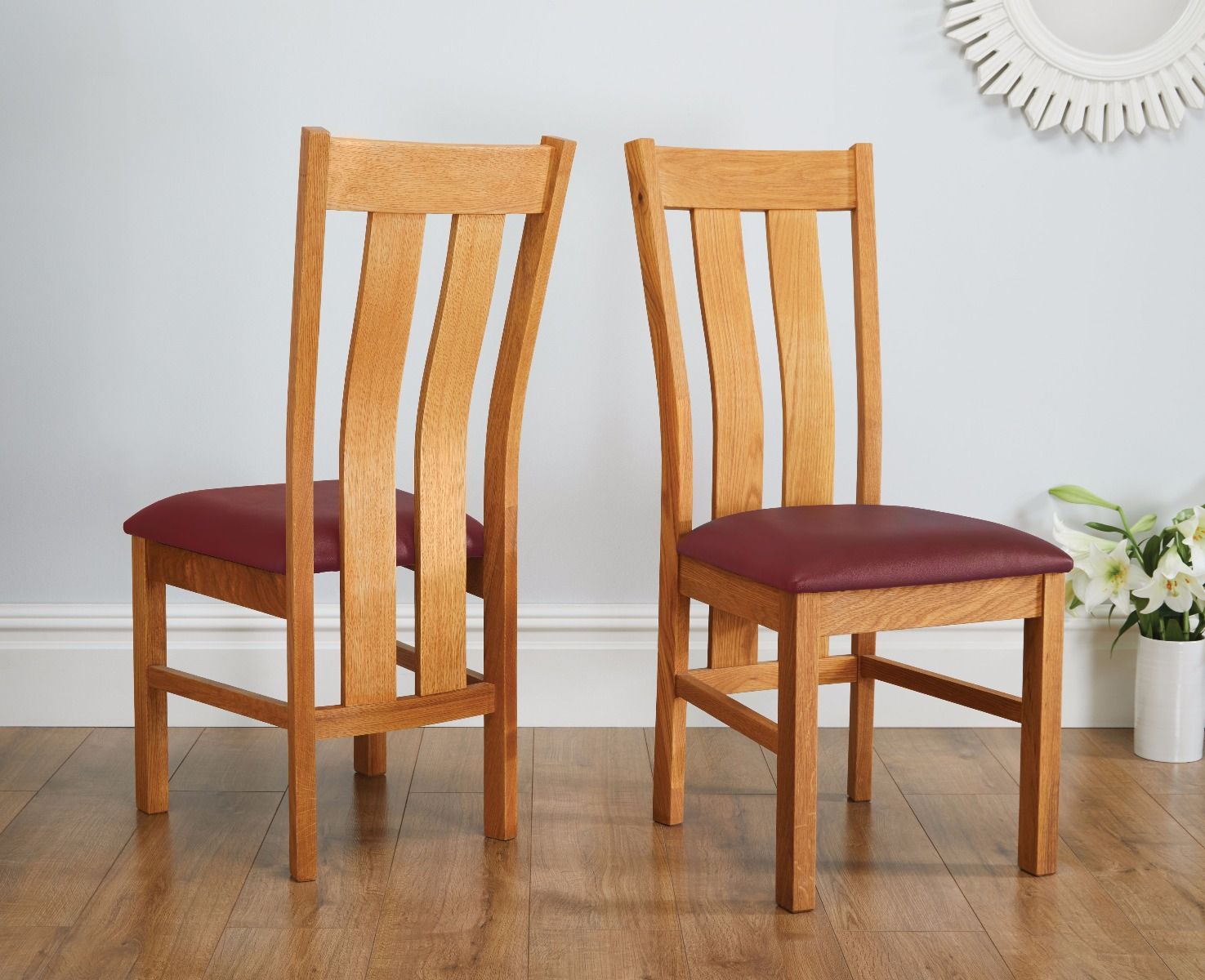 Churchill Red Leather Solid Oak Dining Room Chair - Spring sale