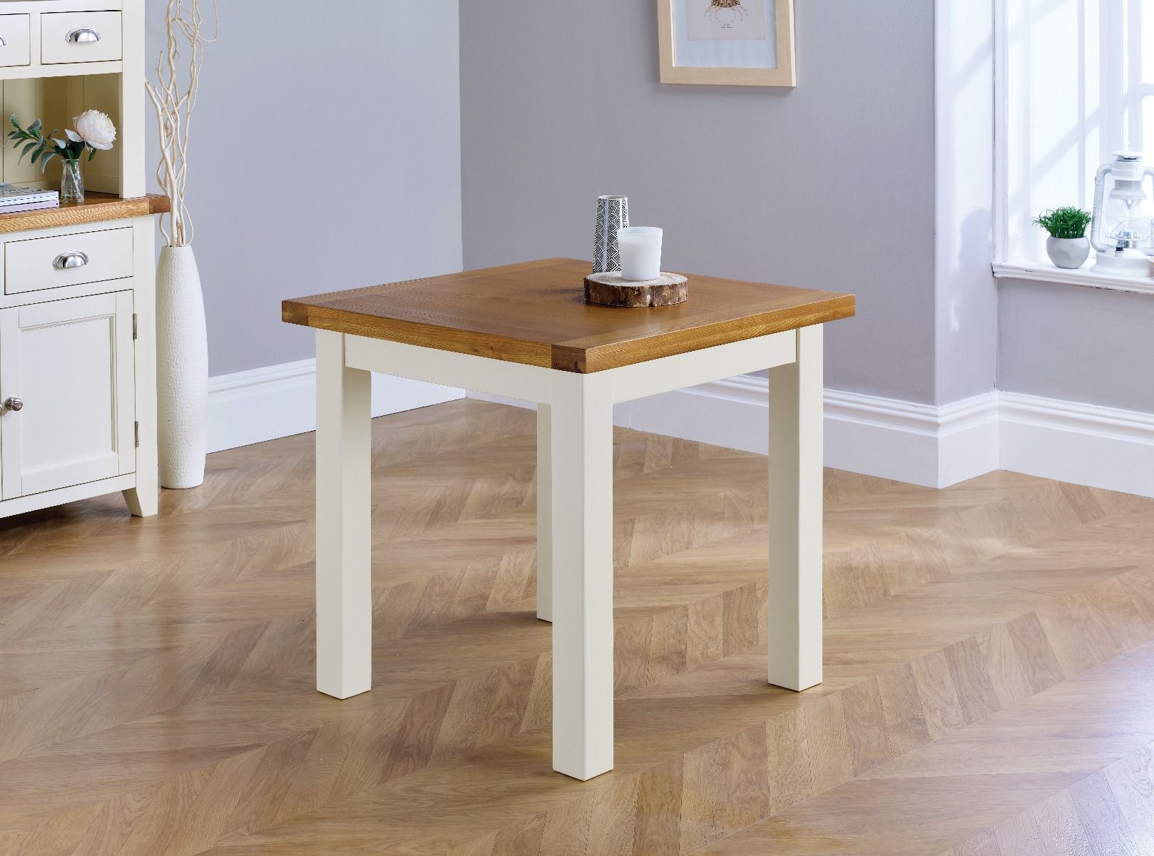 Country Oak Small 80cm Cream Painted Square Oak Dining Table - Spring sale