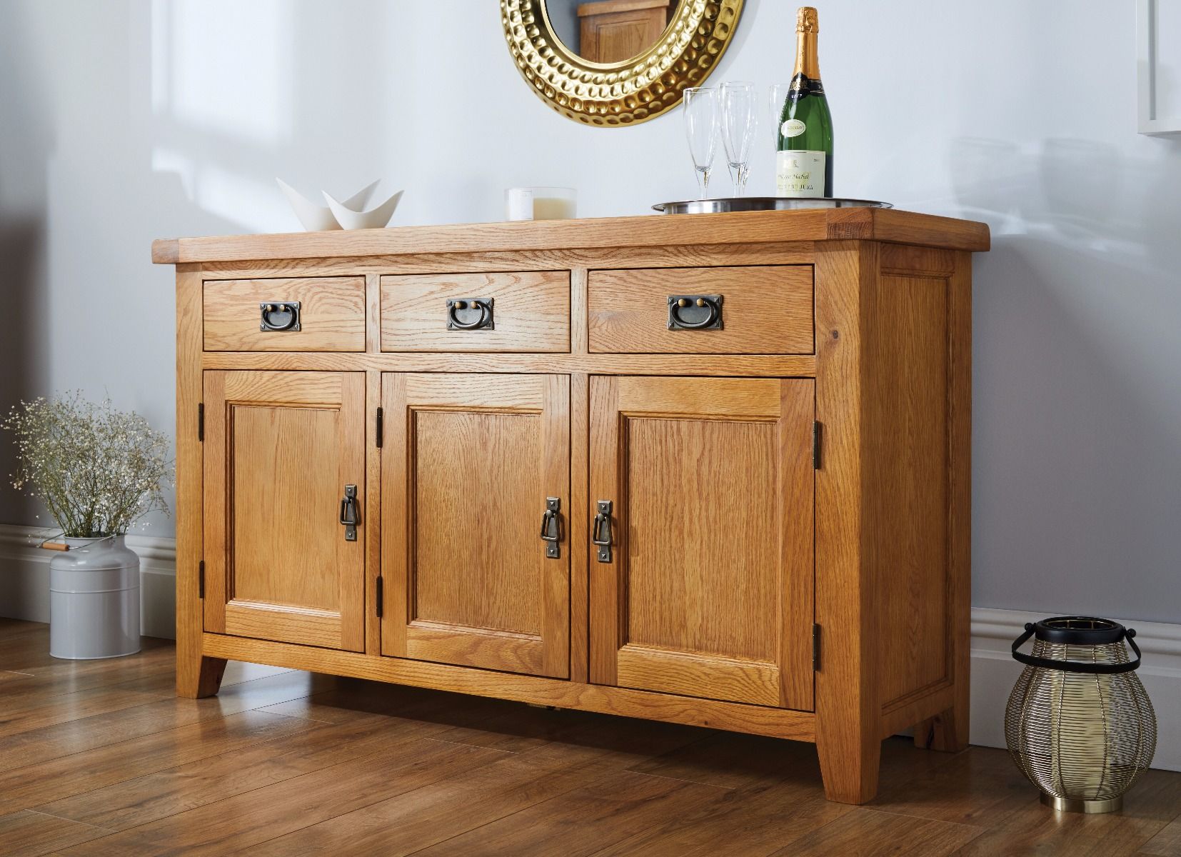 Country Oak 3 Door 141cm Oak Sideboard - Spring sale