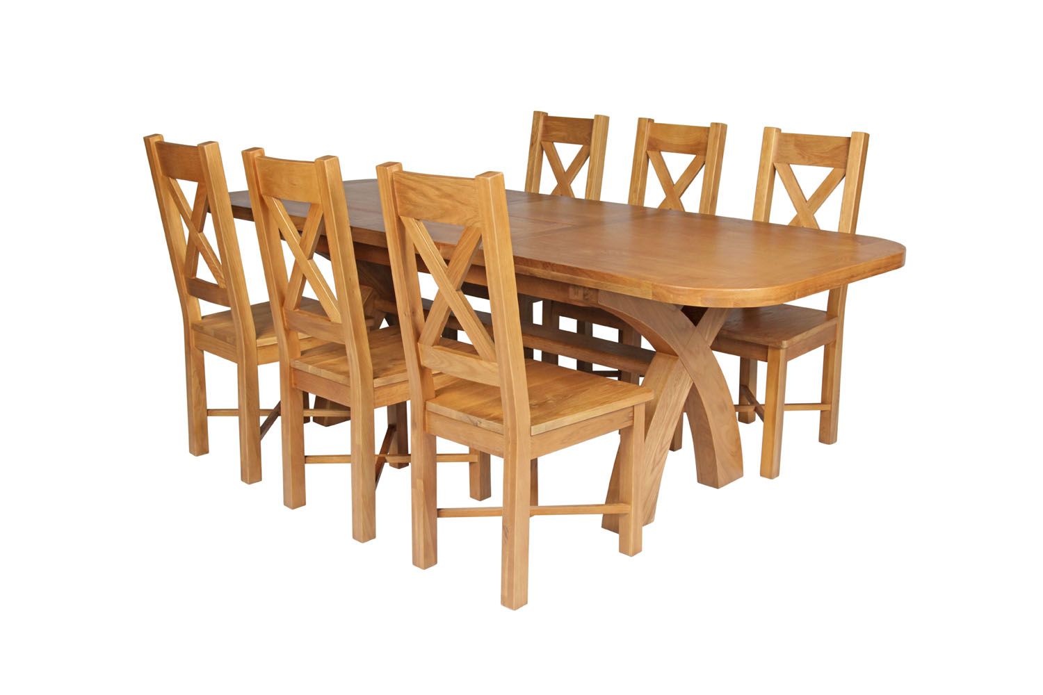 Country Oak 230cm Cross Leg Oval Table and 6 Grasmere Timber Seat Chairs