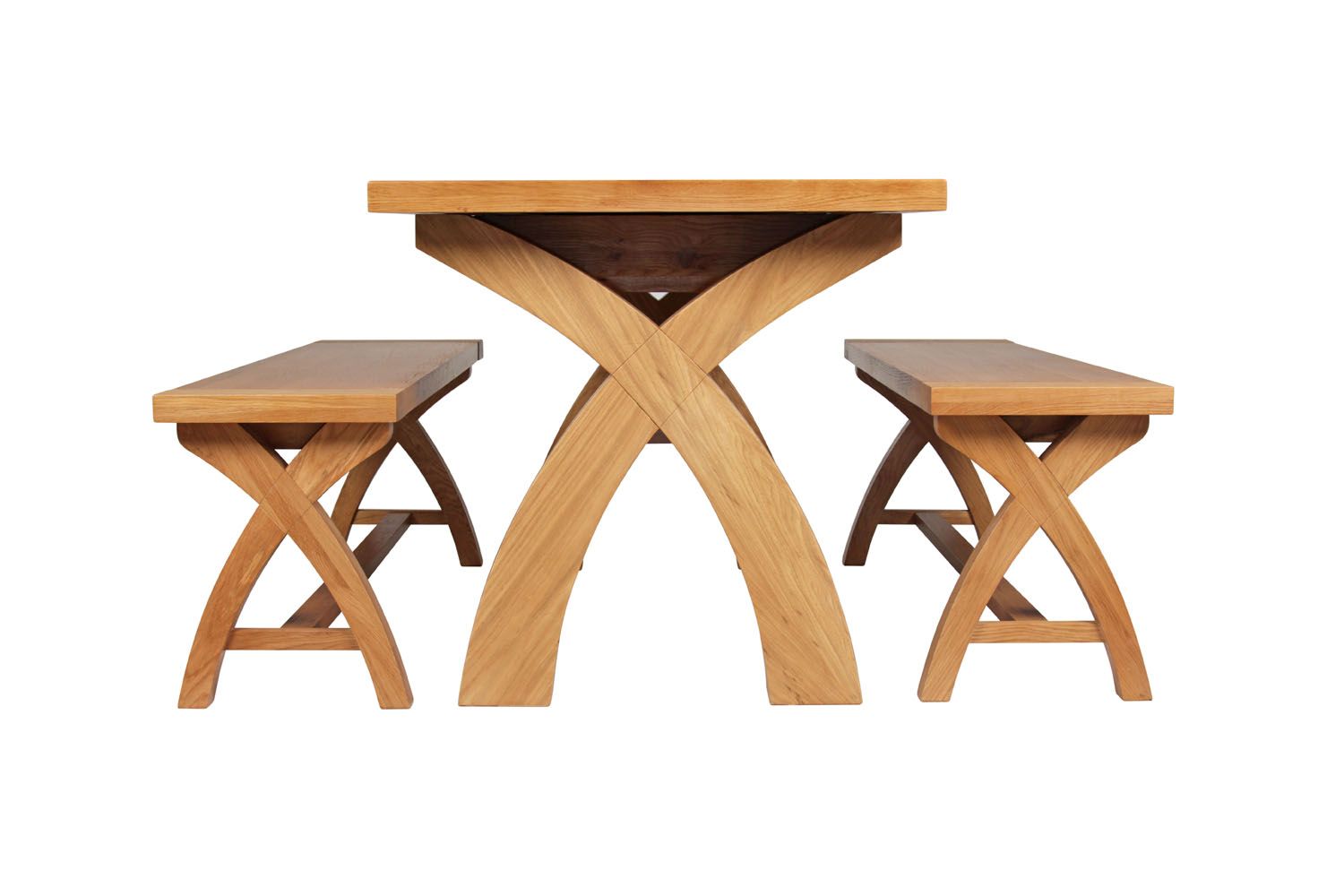 Country Oak 180cm Extending Cross Leg Table and 2 120cm Cross Leg Bench Set
