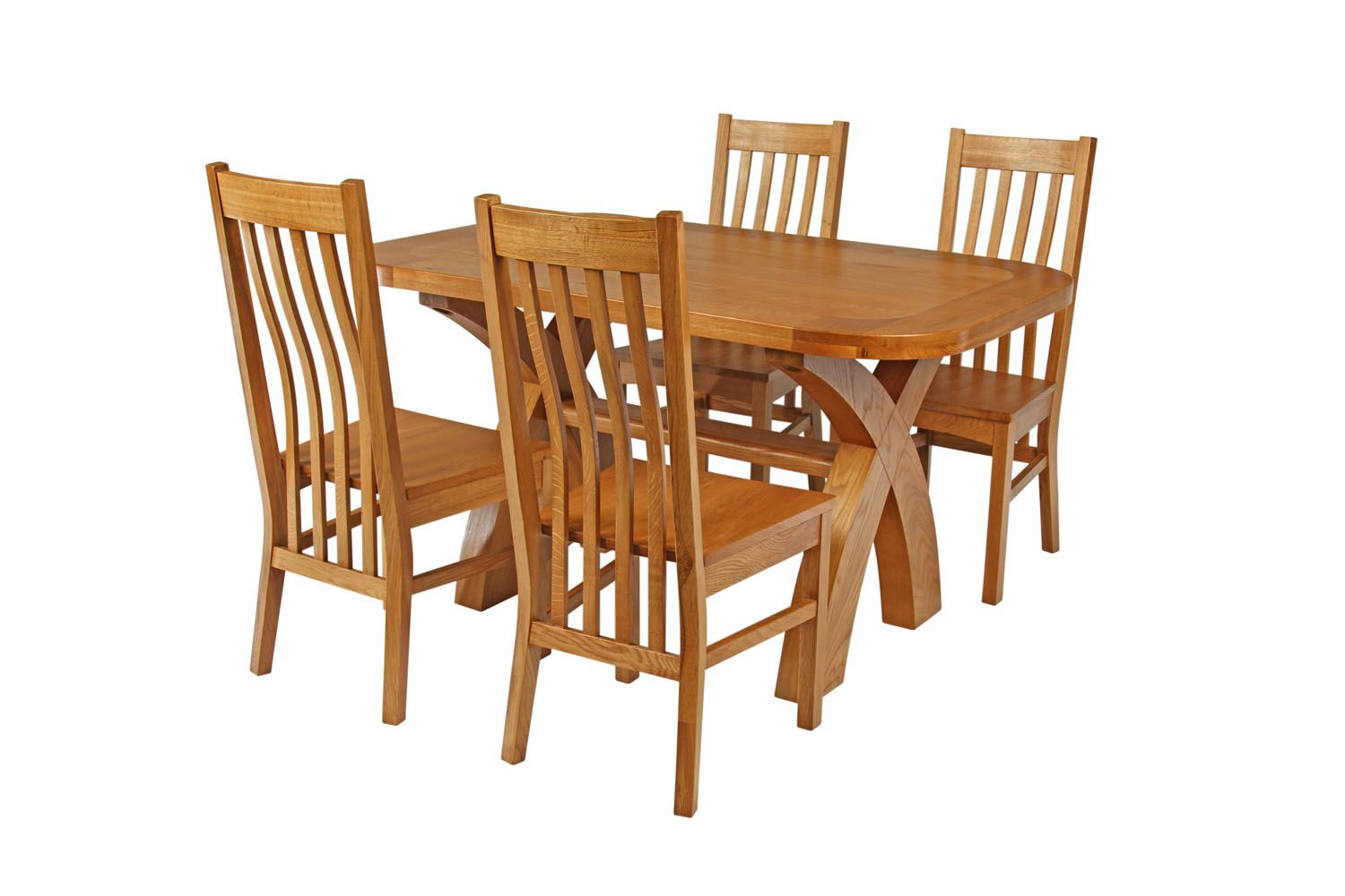 Country Oak 140cm Cross Leg Fixed Oval Table and 4 Chelsea Timber Seat Chairs