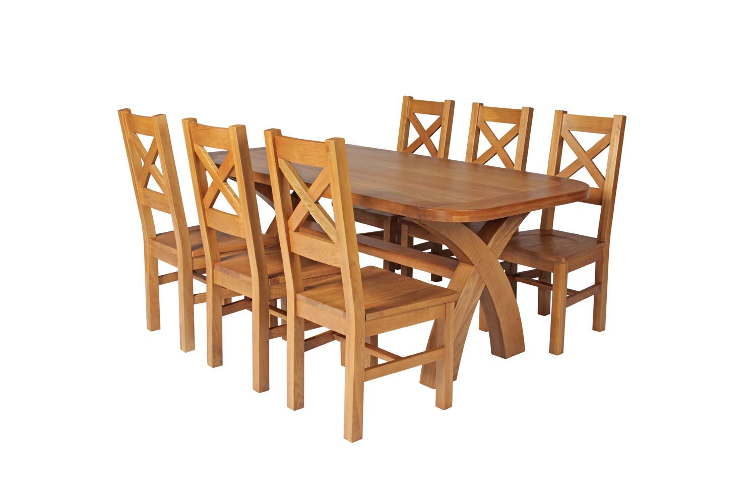 Country Oak 180cm Cross Leg Fixed Oval Table and 6 Windermere Timber Seat Chairs