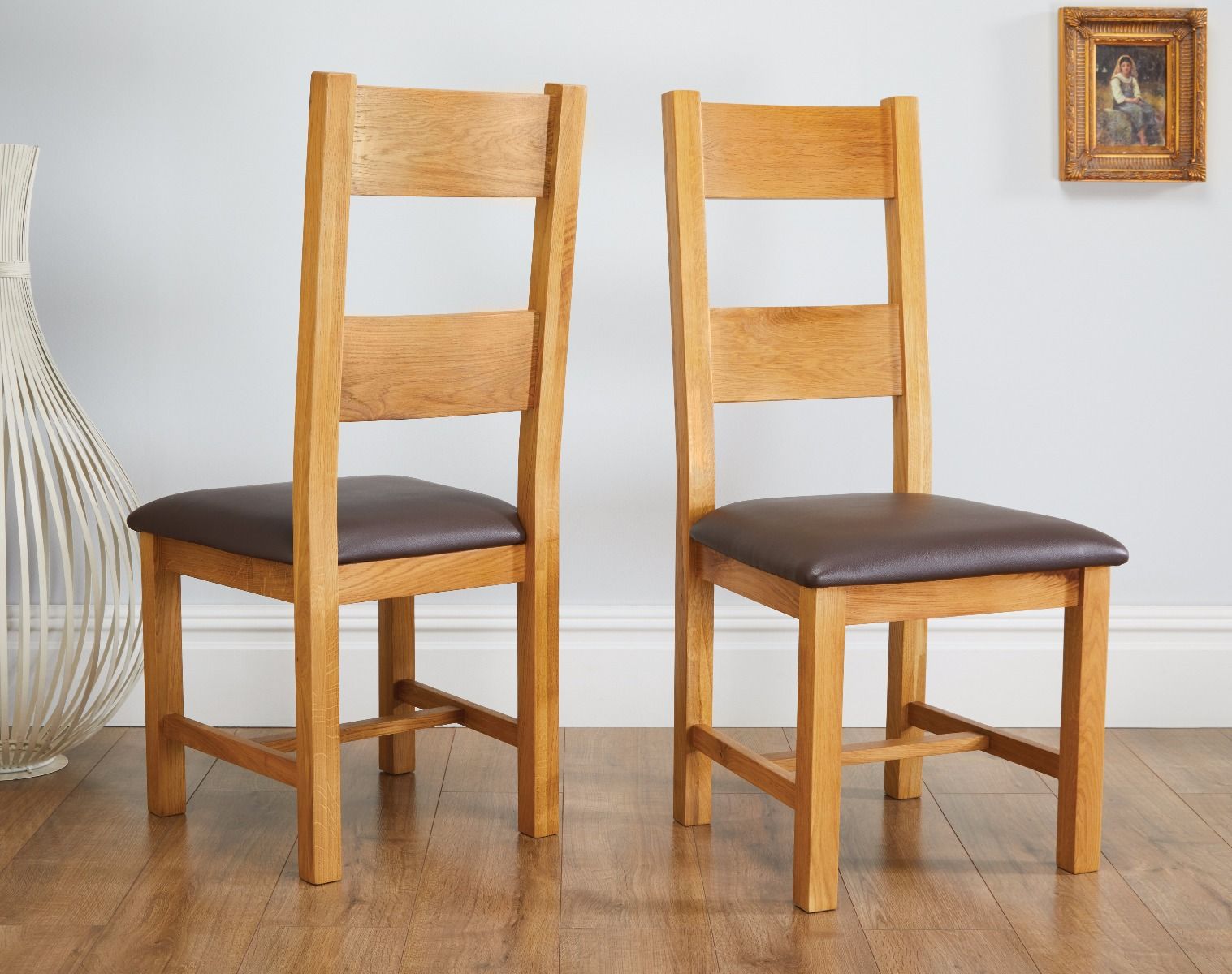 Chester Ladder Back Brown Leather Seat Oak Dining Chair - Spring sale