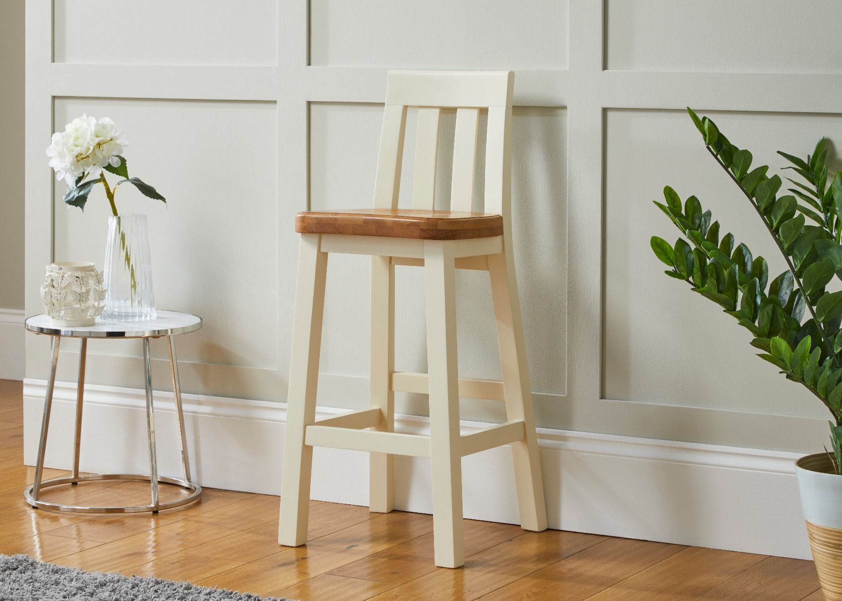 Billy Cream Painted Kitchen Stool - Oak Seat - Spring sale