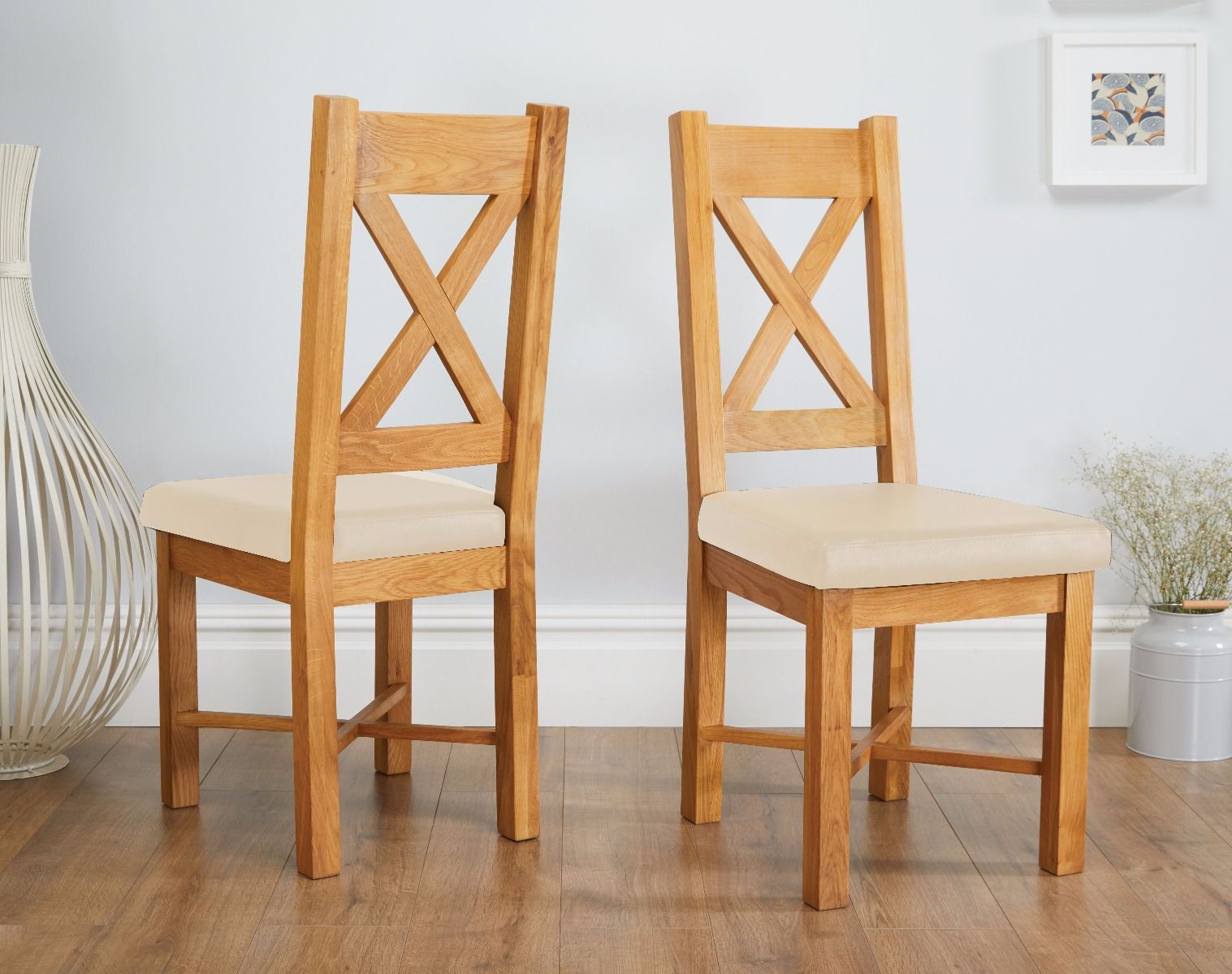 Grasmere Oak Chair with Cream Leather Seat - Spring sale