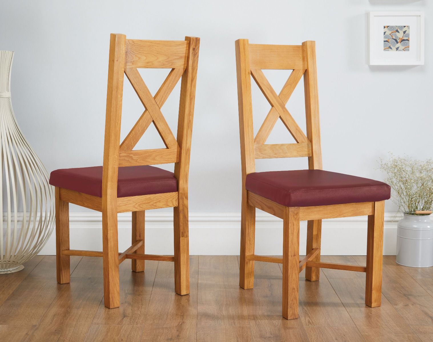 Grasmere Oak Dining Chair with Red Leather Seat - Summer sale