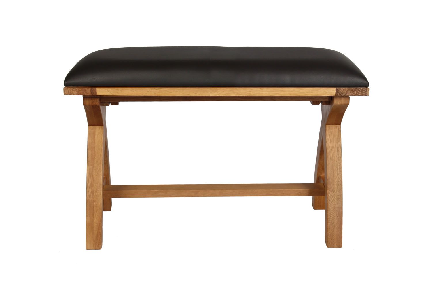 80cm Country Oak Brown Leather Cross Leg Bench - Spring sale