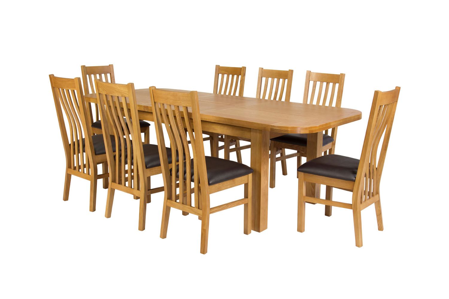 Country Oak 280cm Extending Oak Oval Table and 8 Chelsea Brown Leather Chairs