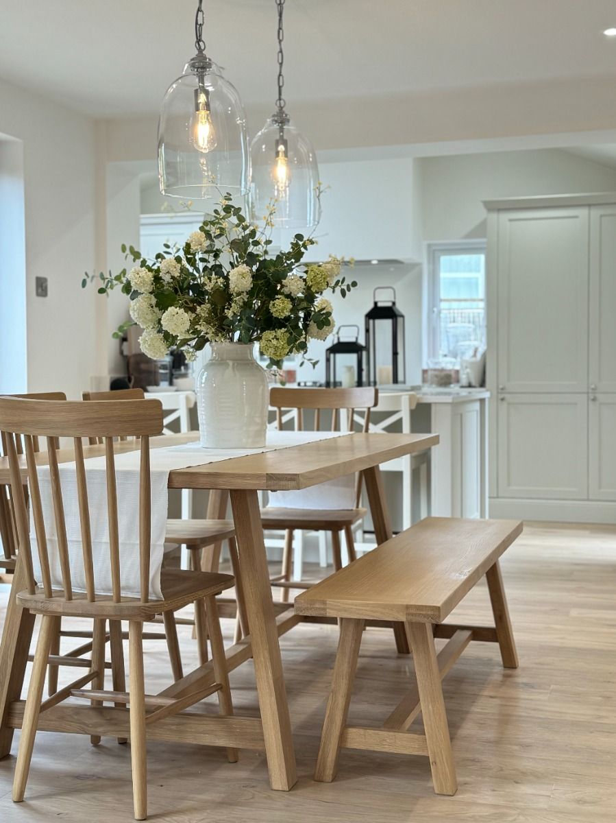 Doveridge 180cm Whitewash Limed Oak Trestle Kitchen Dining Table - Spring sale