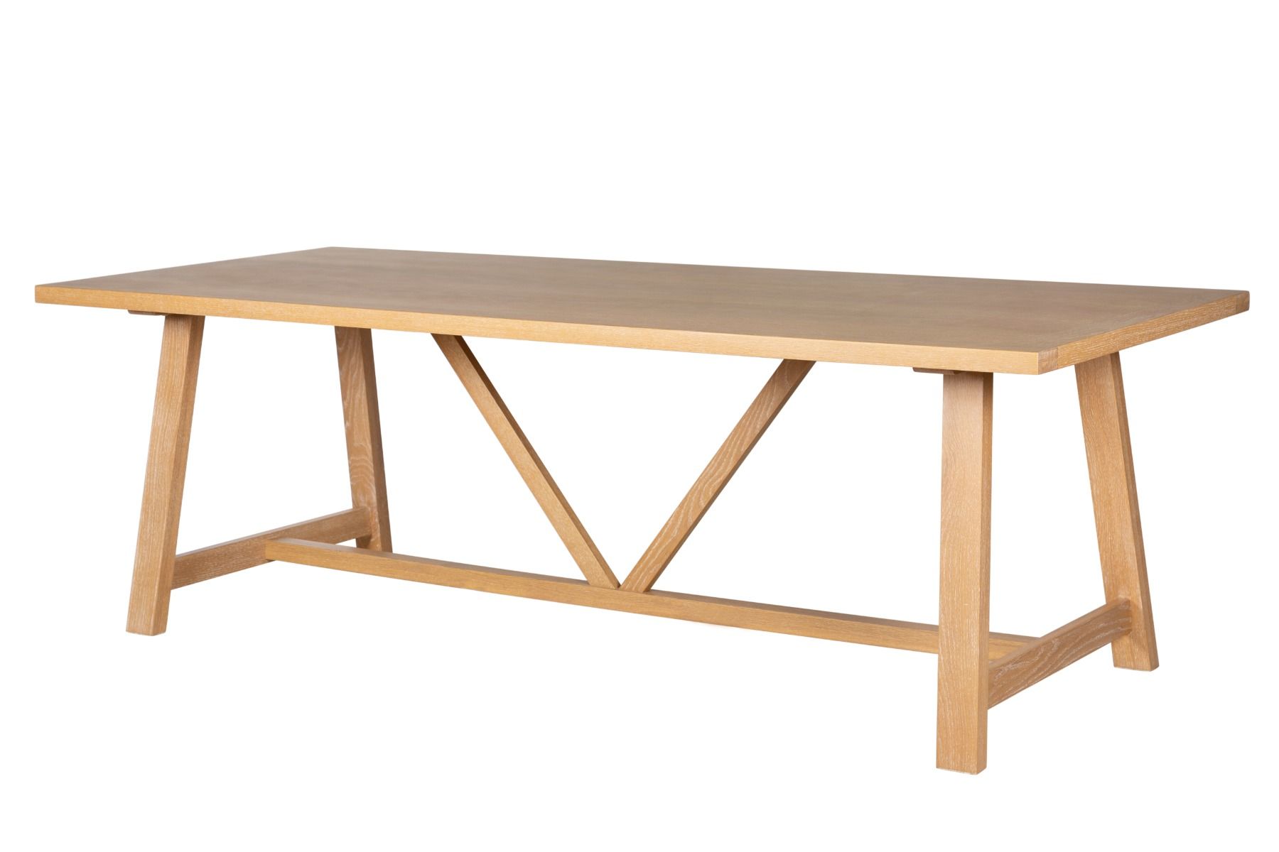 Doveridge 240cm Whitewash Limed Oak Large Trestle Dining Table - Spring sale
