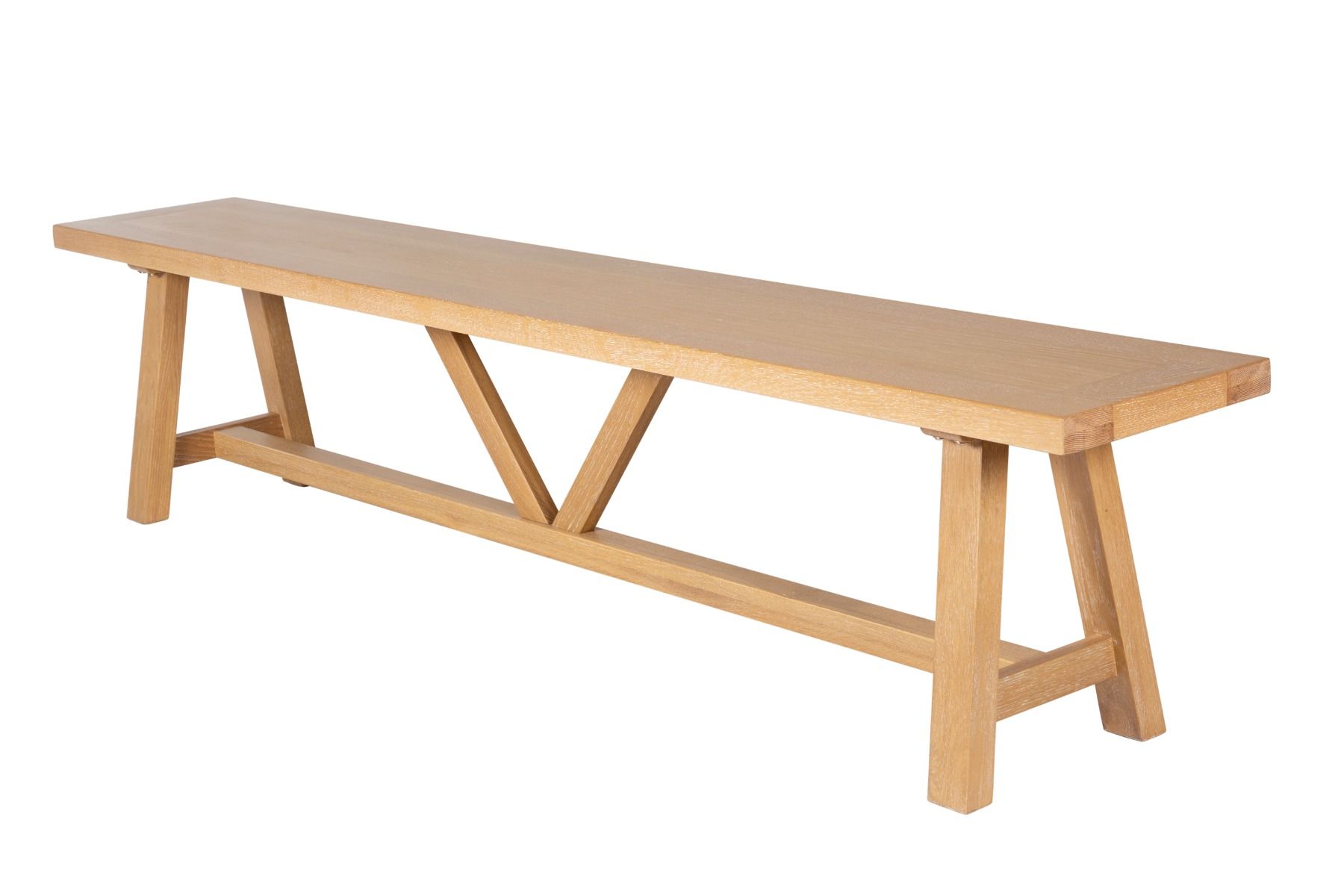 Doveridge 220cm Whitewash Limed Oak Large Trestle Dining Bench - Spring sale
