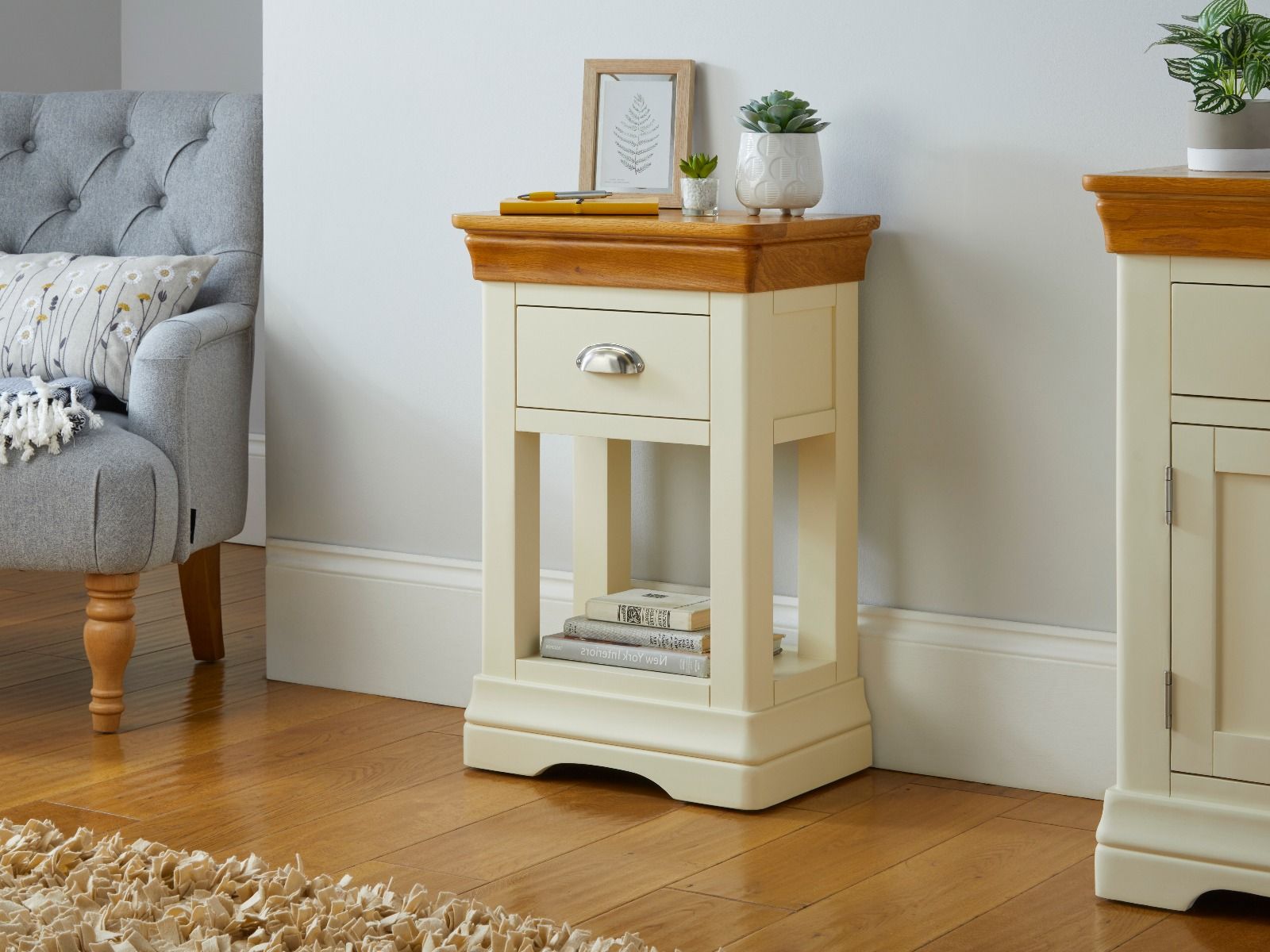 Country Cottage Cream Painted Oak Telephone Table - Spring sale