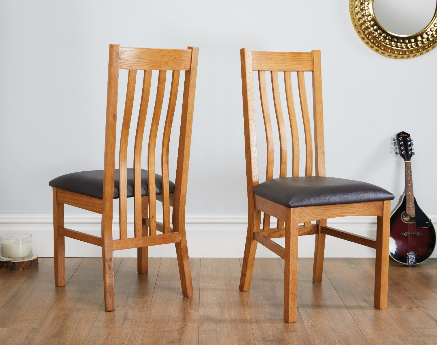 Chelsea Oak Dining Chair Brown Leather Pad - Spring sale