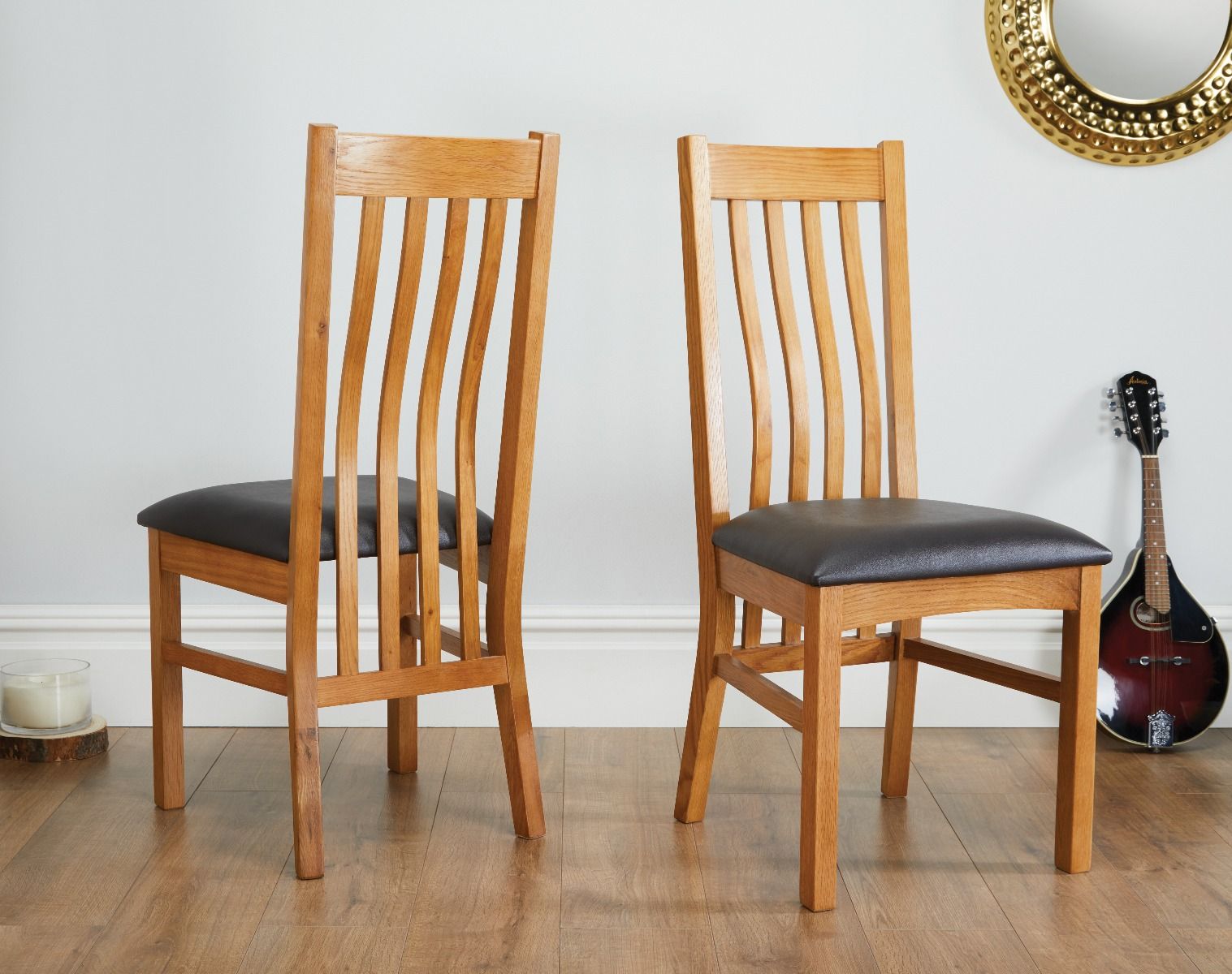 Chelsea Oak Dining Chair Black Leather Pad - Spring sale