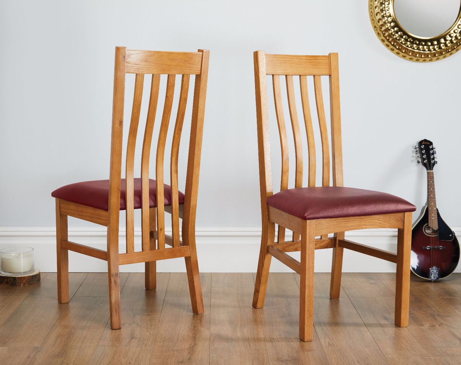 Chelsea Oak Dining Chair Red Leather Pad - Spring sale