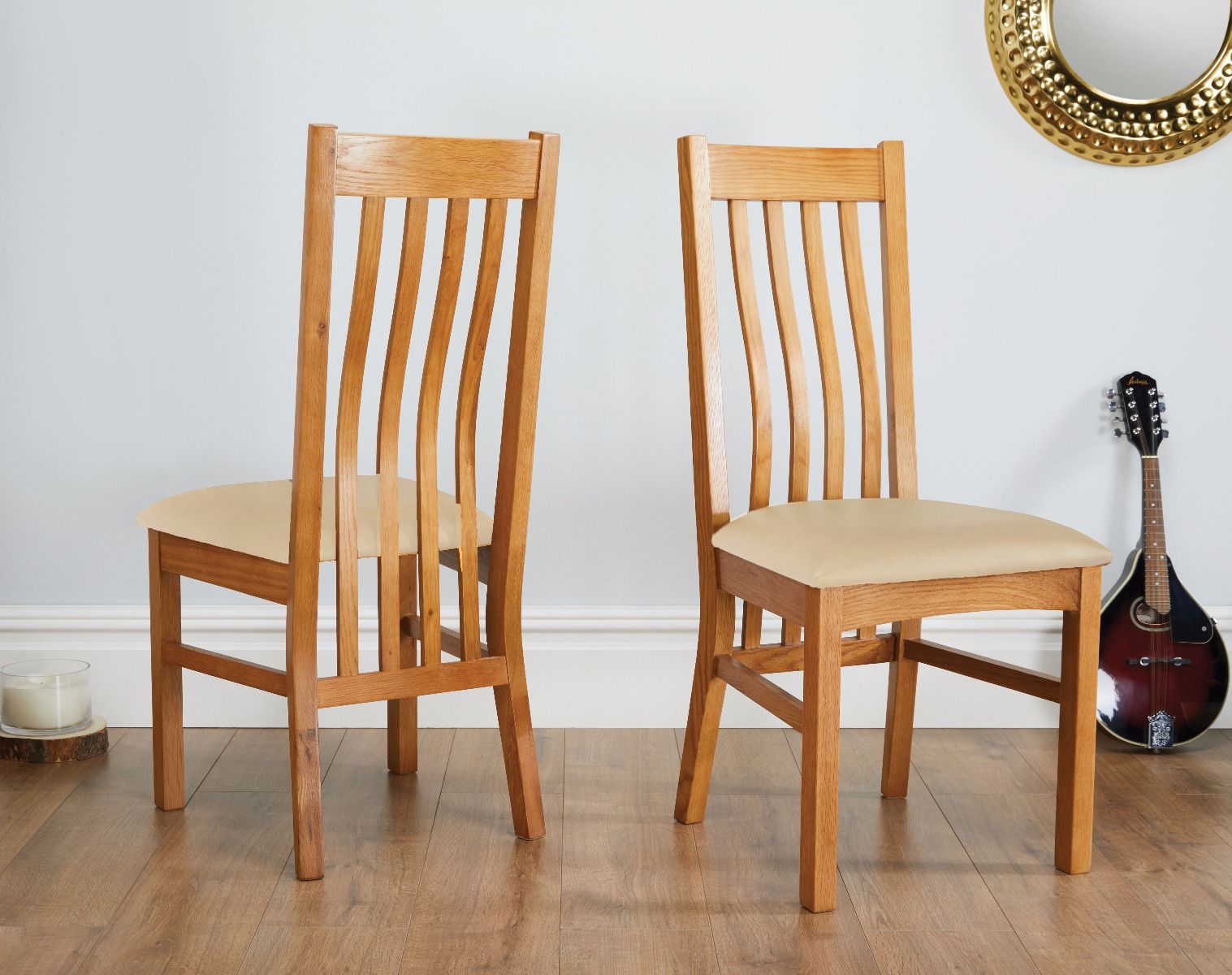 Chelsea Oak Dining Chair Cream Leather Pad - Summer sale
