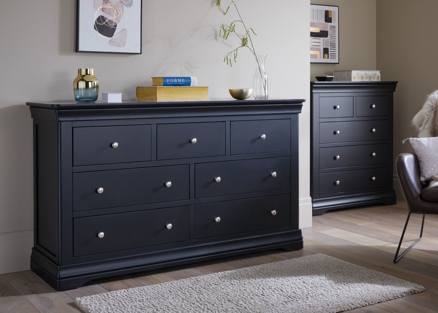 Toulouse Black Painted Grande 3 Over 4 Extra Large Chest of Drawers - Spring sale