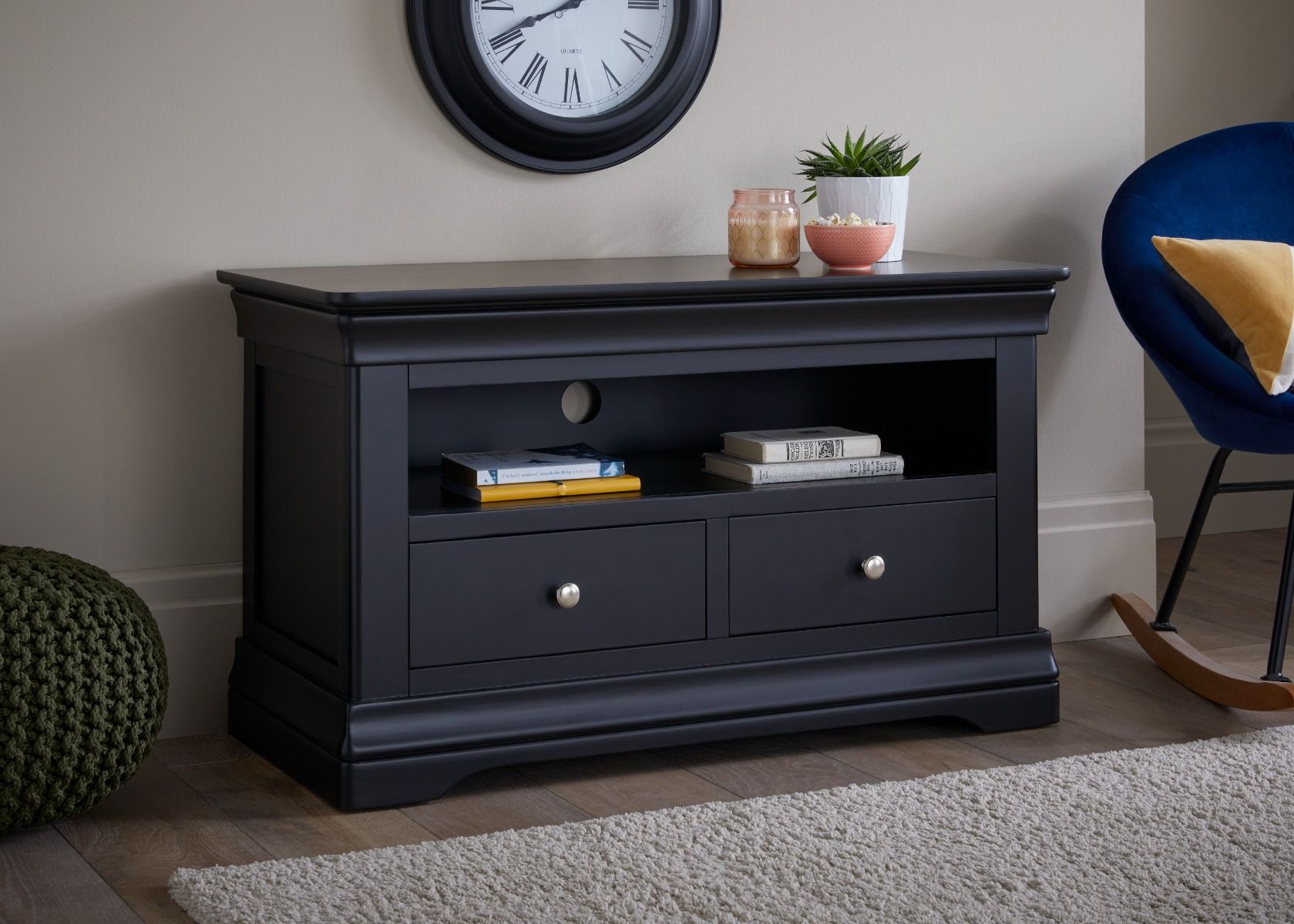 Toulouse Black Painted TV Unit 2 Drawers - Spring sale