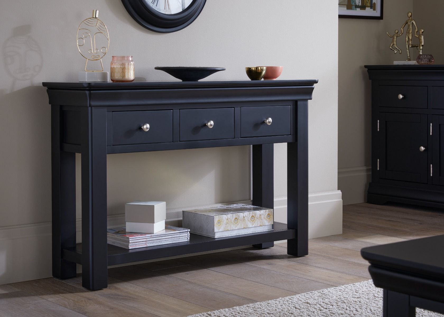 Toulouse Black Painted 3 Drawer Large Console Table - Spring sale