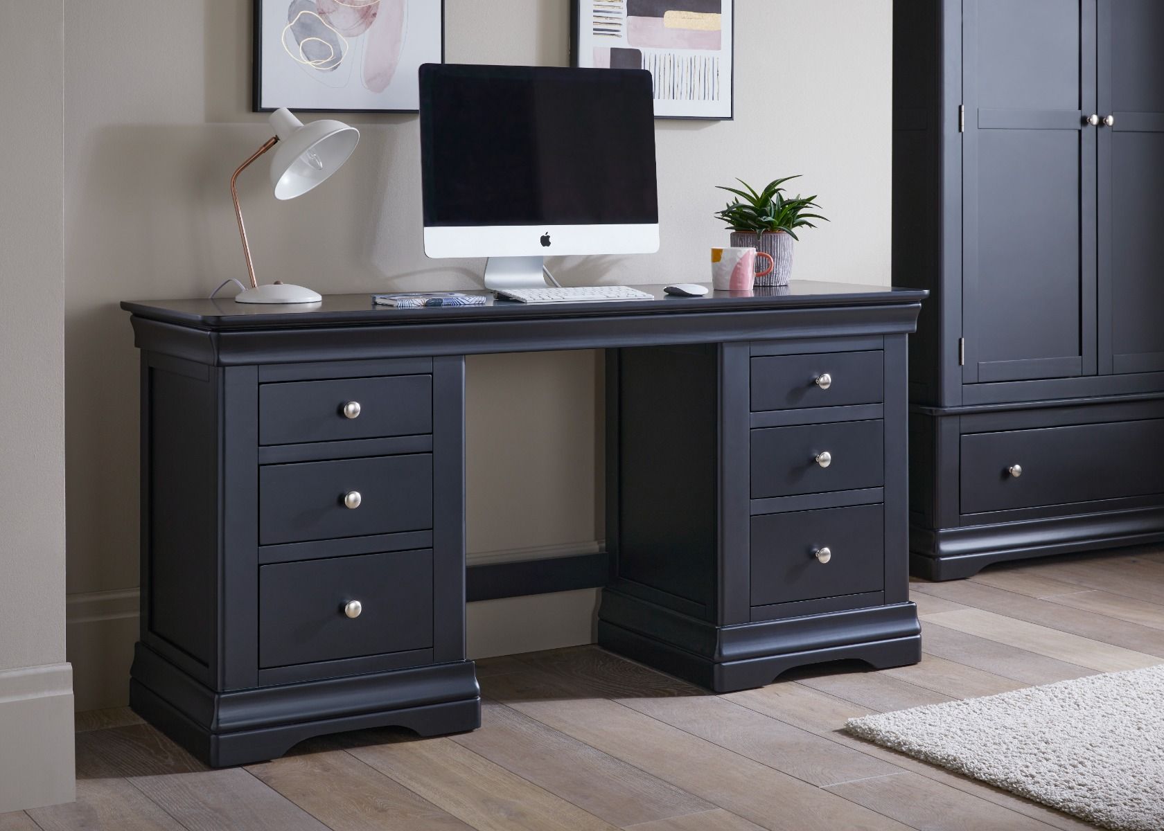 Toulouse Black Painted Double Pedestal Large Dressing Table - Spring sale