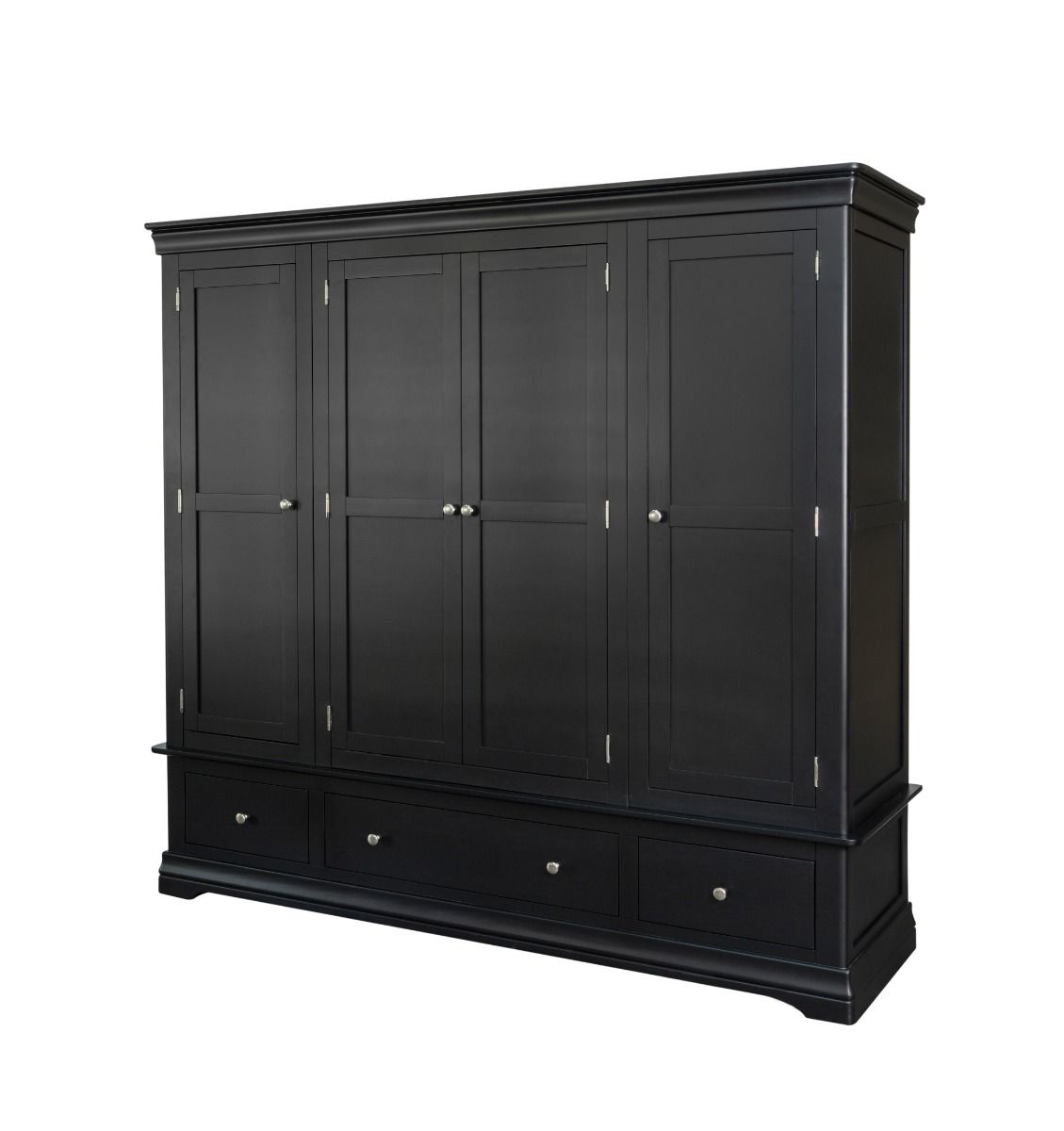 Toulouse Black Painted 4 Door Quad Extra Large Wardrobe - Spring sale