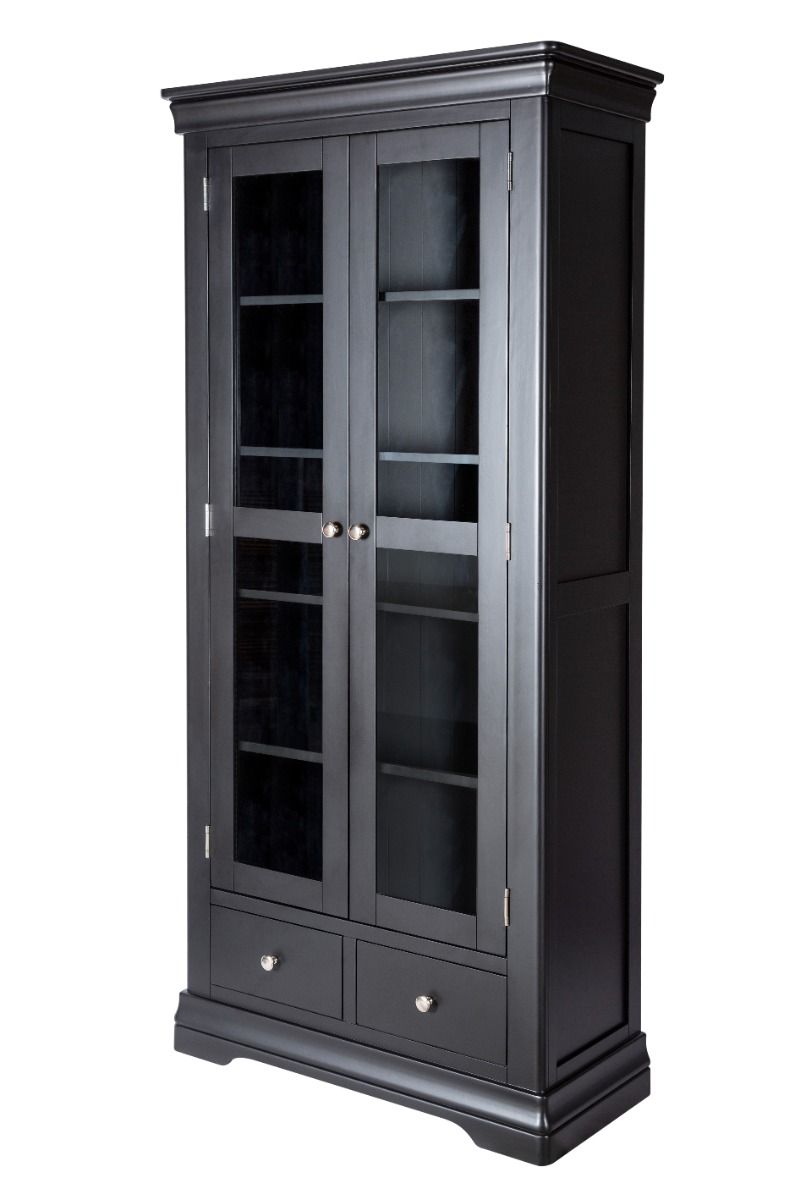 Toulouse Black Painted Tall Glass Display Cabinet with Drawers - Spring sale
