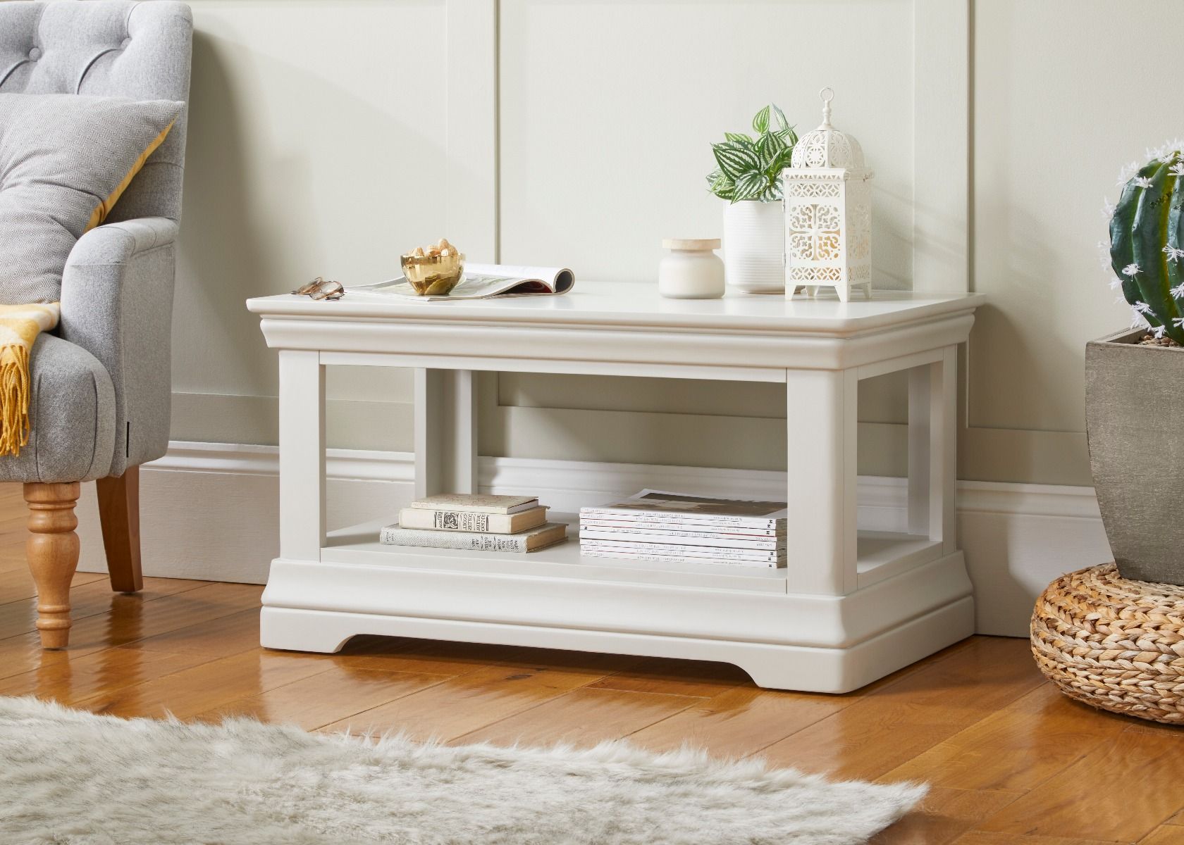 Toulouse Grey Painted Coffee Table with Shelf - Spring sale