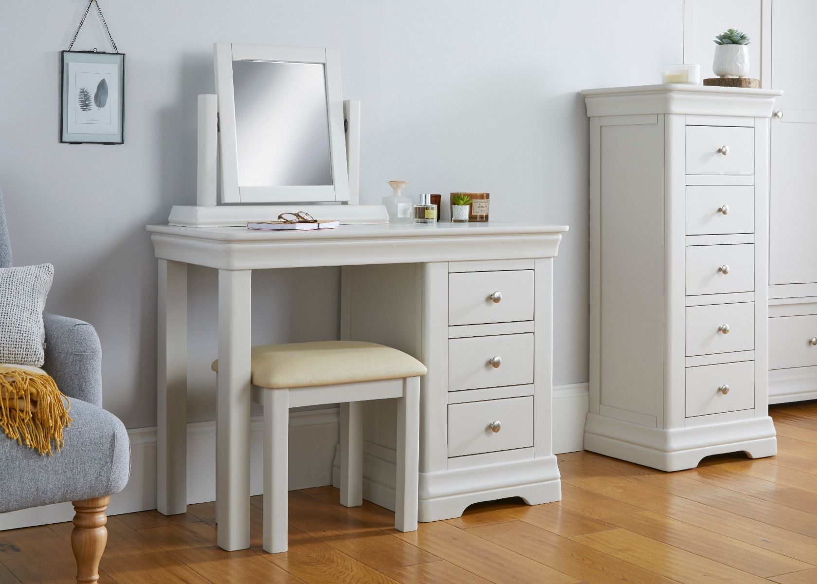 Toulouse Grey Painted Desk / Single Pedestal Dressing Table - Spring sale