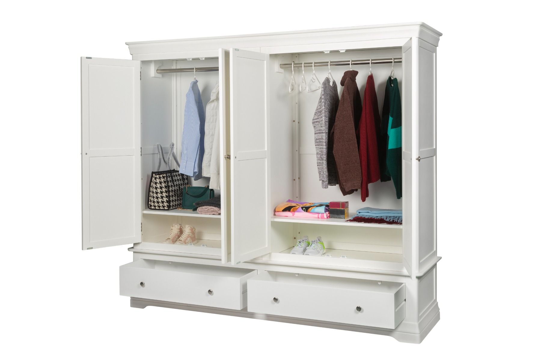 Toulouse White Painted 4 Door Double Hanging Quad Extra Large Wardrobe - Spring sale