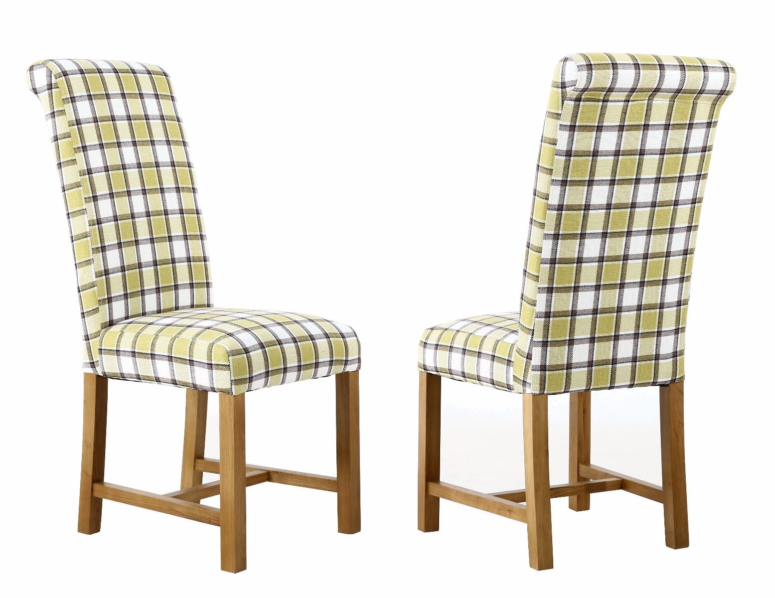 Harrogate Check Green Herringbone Fabric Dining Chair Oak Legs - Spring sale