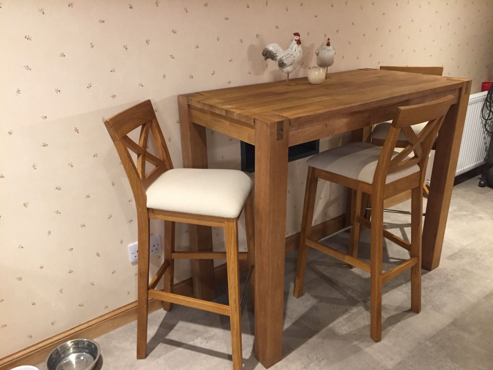 Java Cross Assembled Oak Bar Stool with Beige Linen Seat Pad - Spring sale