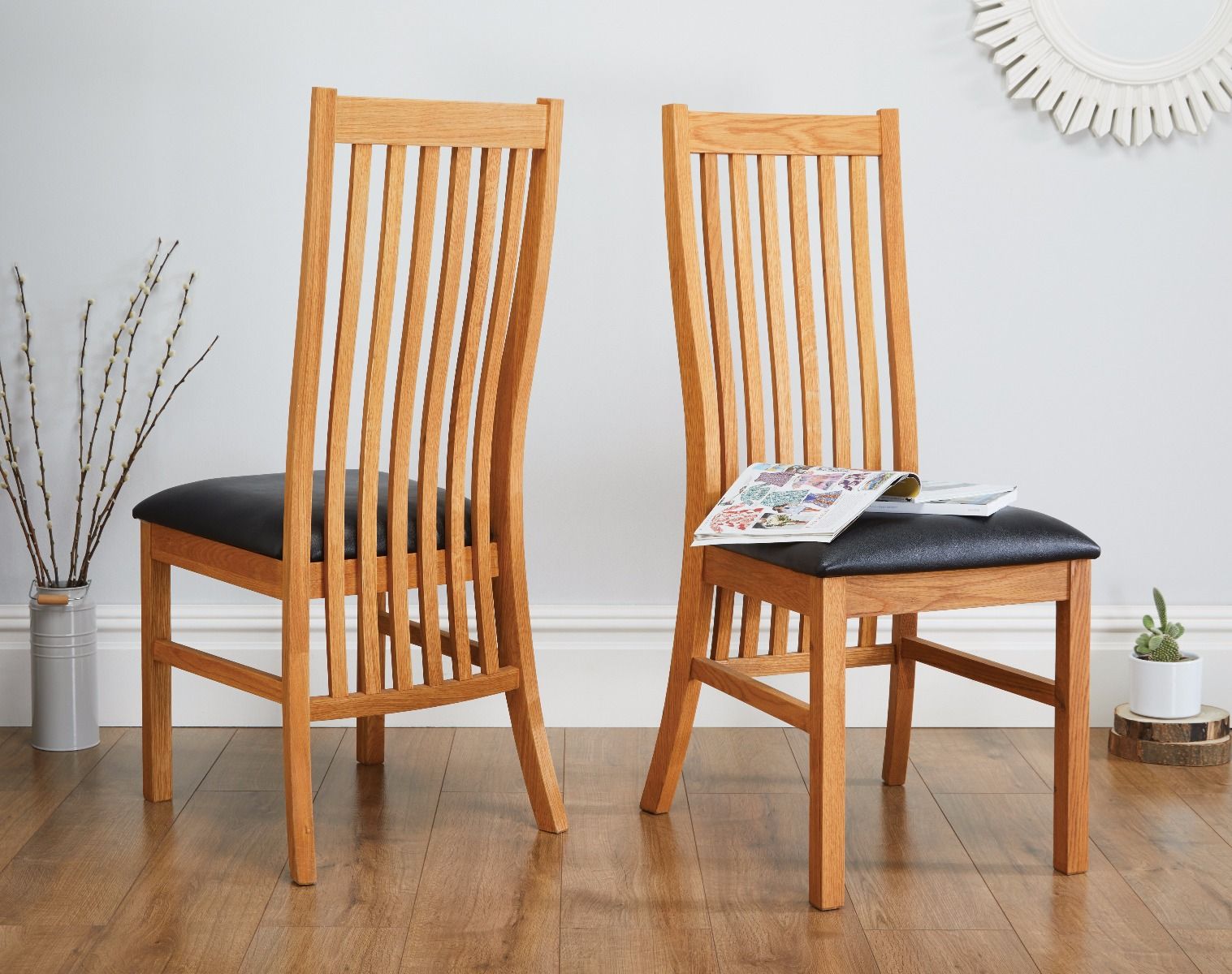 Lichfield Solid Oak Dining Chair Black Leather - Spring sale