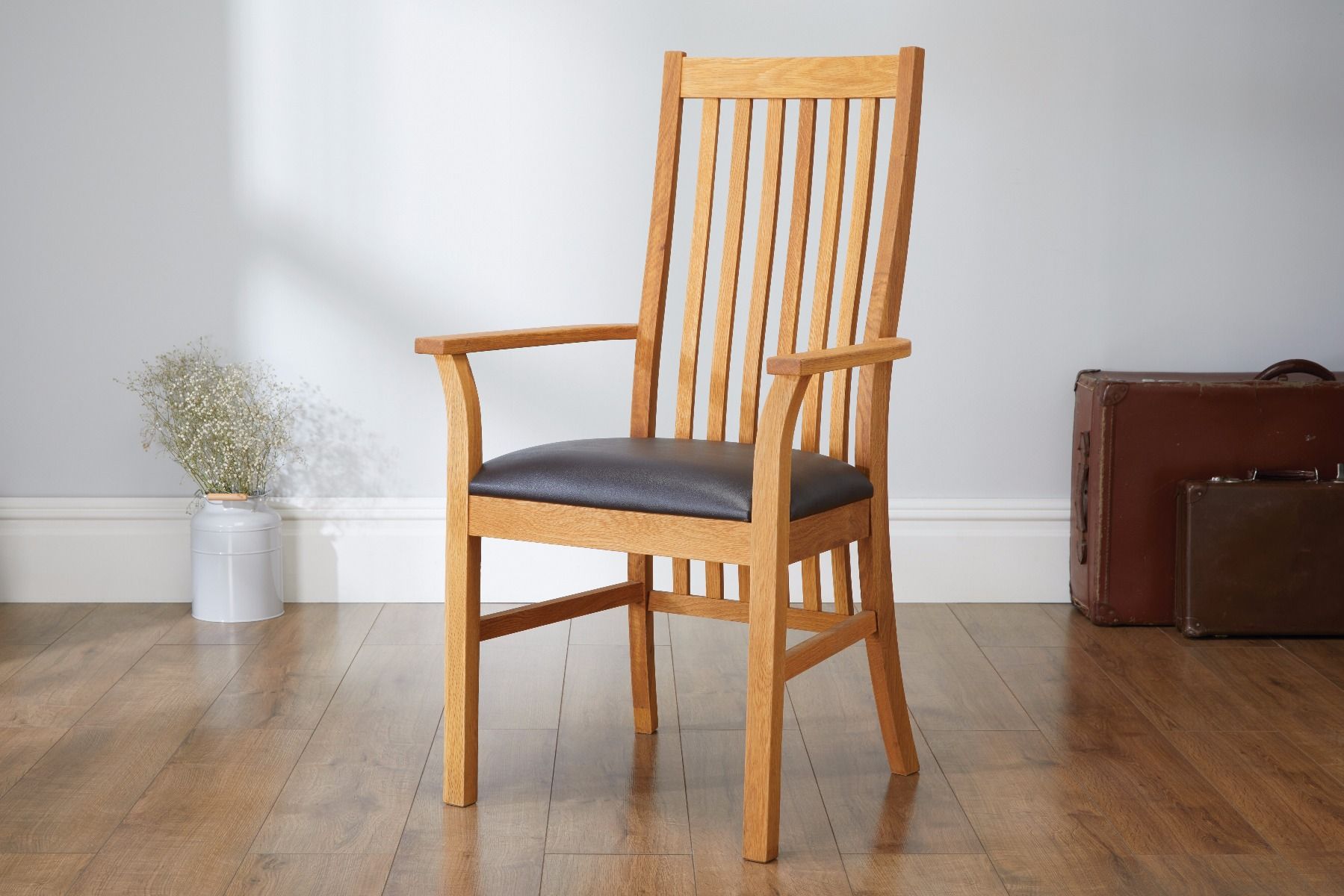 Lichfield Brown Leather Carver Oak Dining Chair - Spring sale