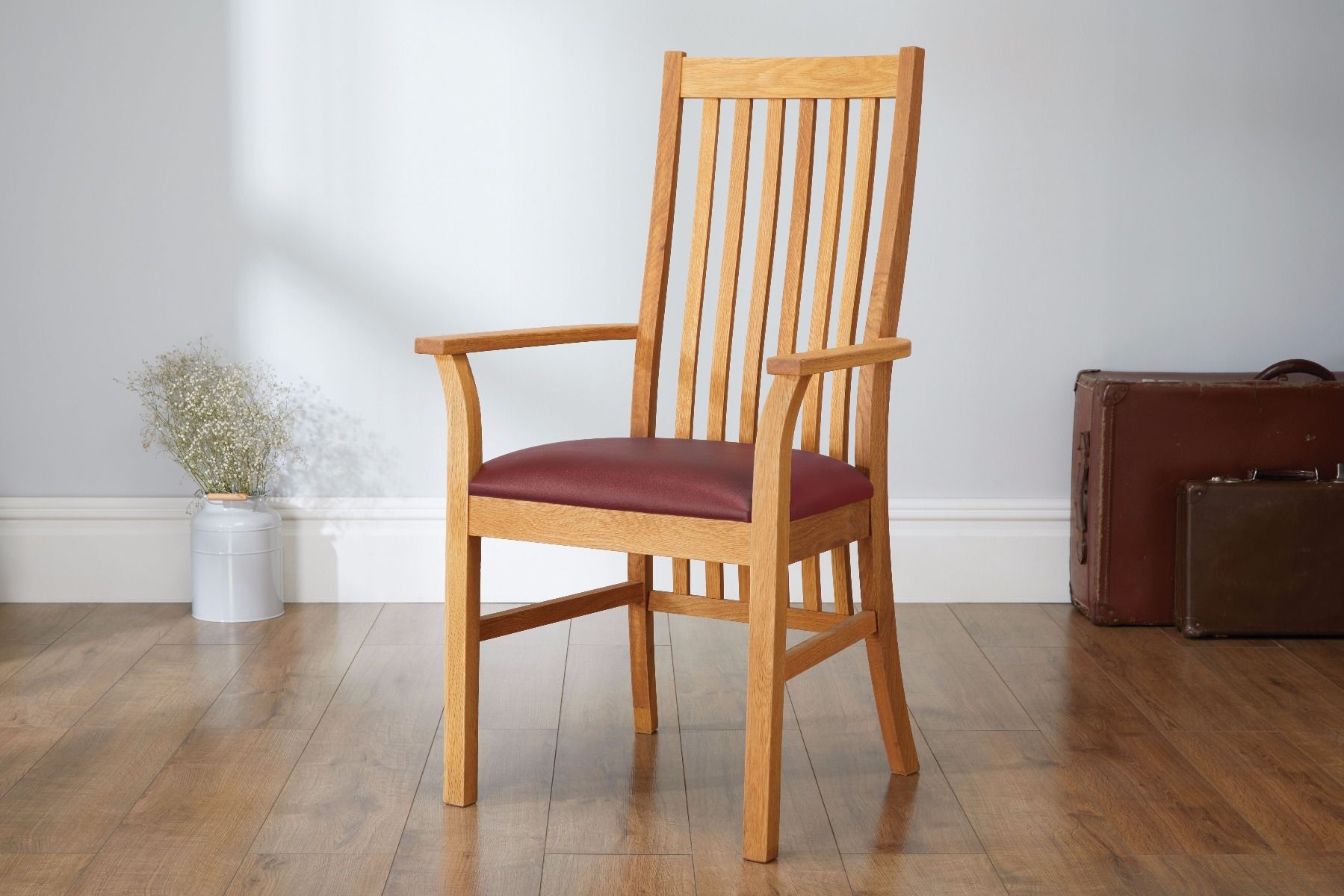Lichfield Red Leather Carver Oak Dining Chair - Spring sale