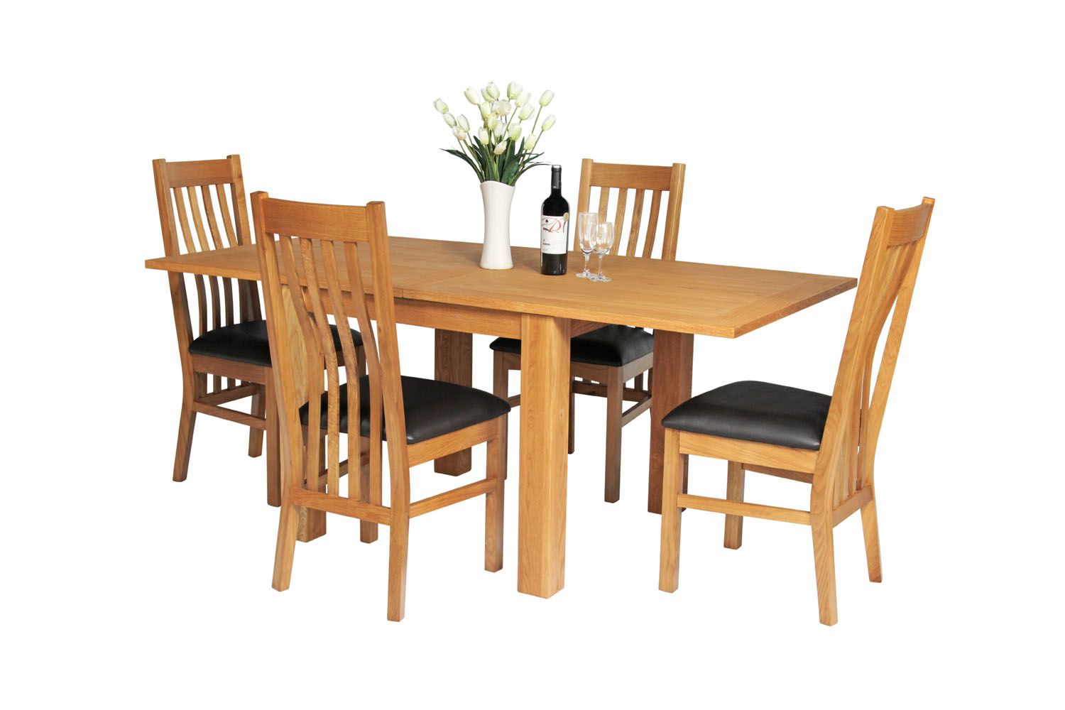 Lichfield 90cm to 180cm Flip Top Extending Table 4 Chelsea Brown Leather Chairs Set