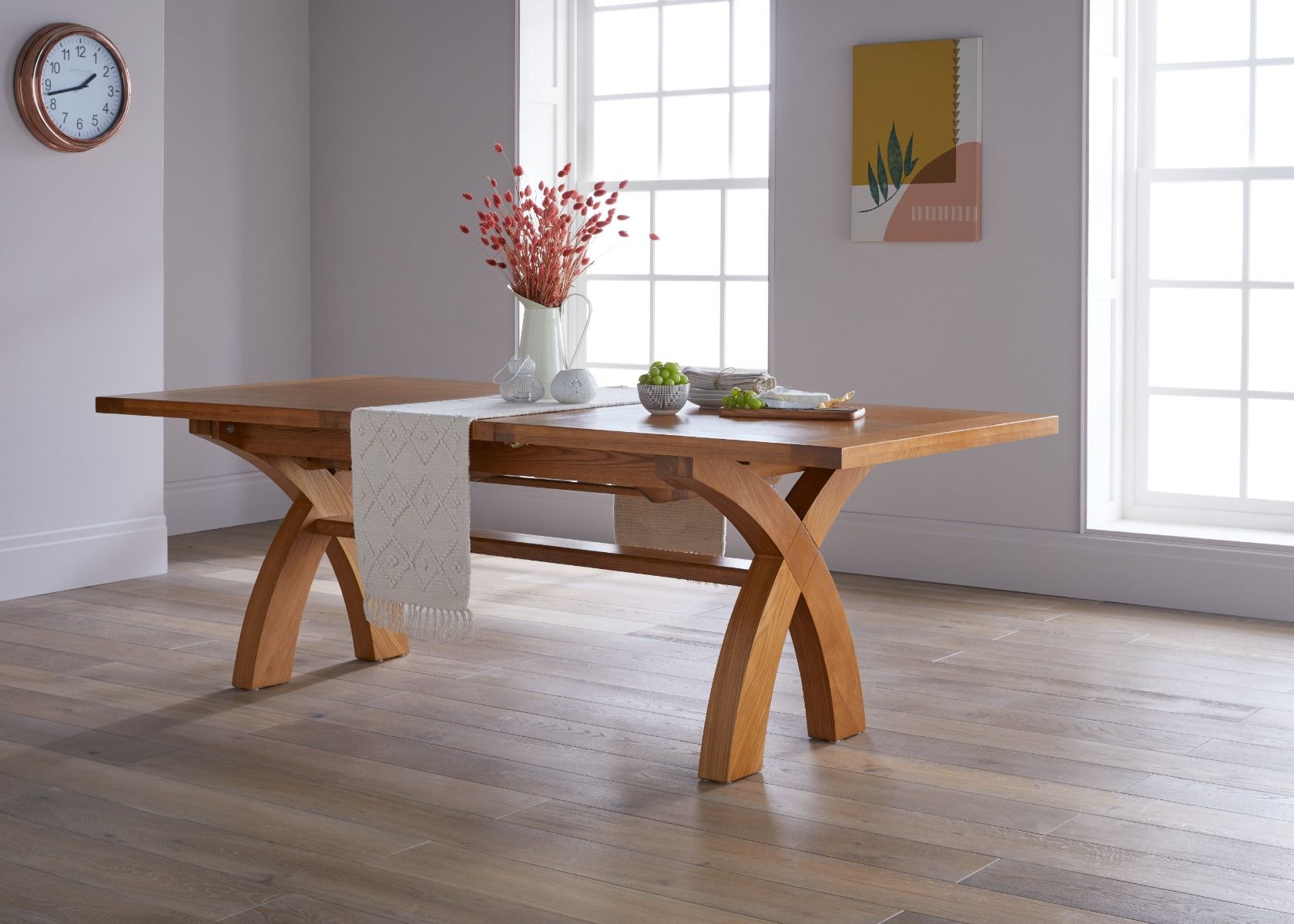 180cm to 230cm Country Oak Cross Leg Extending Table - Spring sale