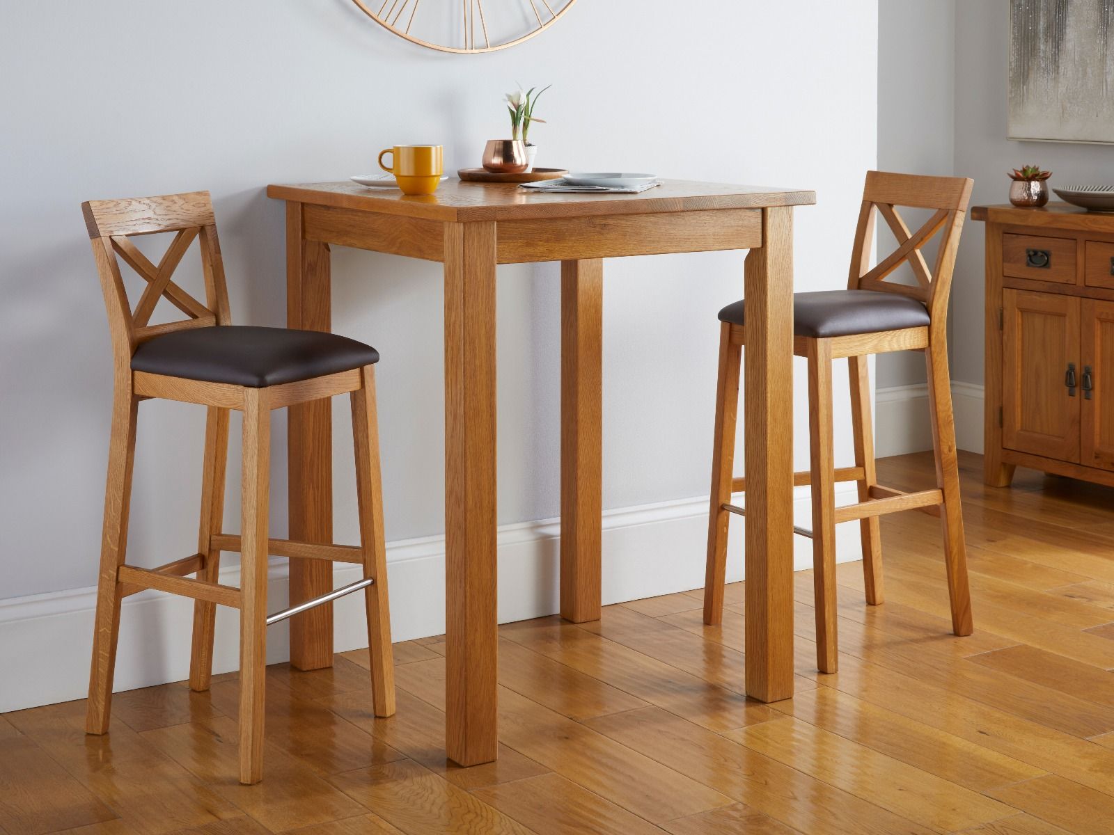 Tall Country Oak Breakfast Bar Table 80cm Square - Spring sale