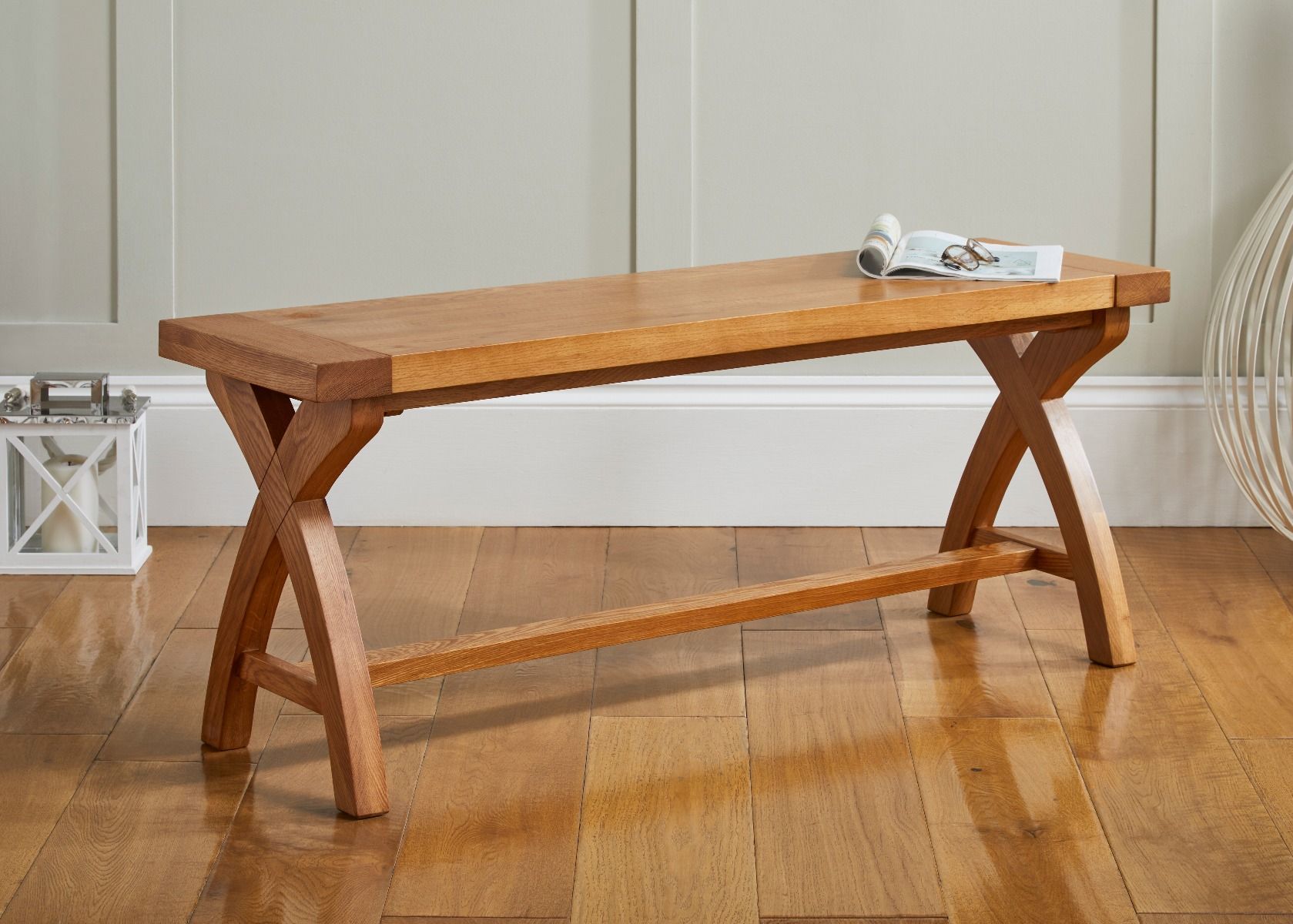 Country Oak 1.2m Solid Oak Dining Bench Cross Leg - Spring sale