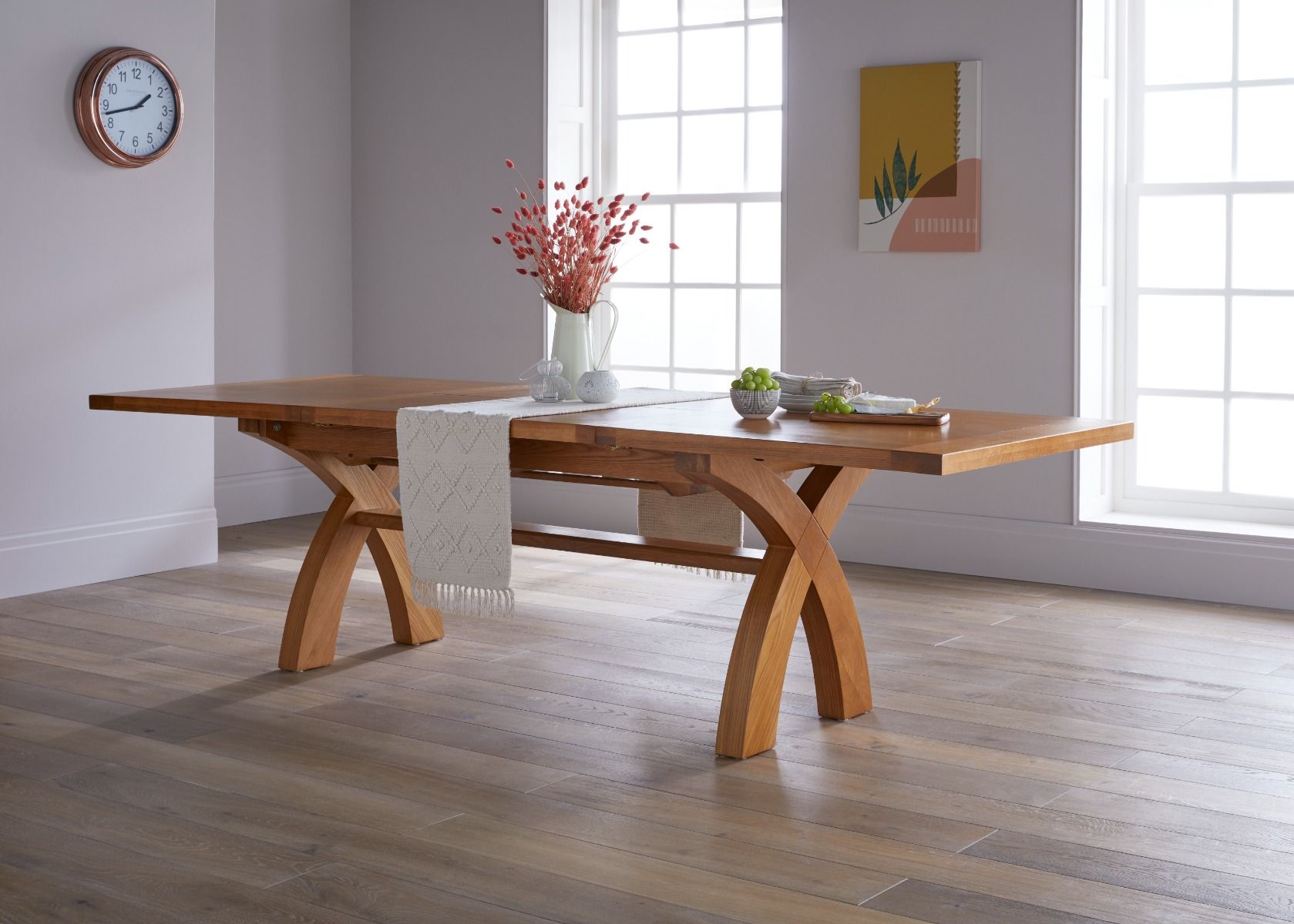 Country Oak 2.8m Extending X Leg Large Dining Table - Spring sale